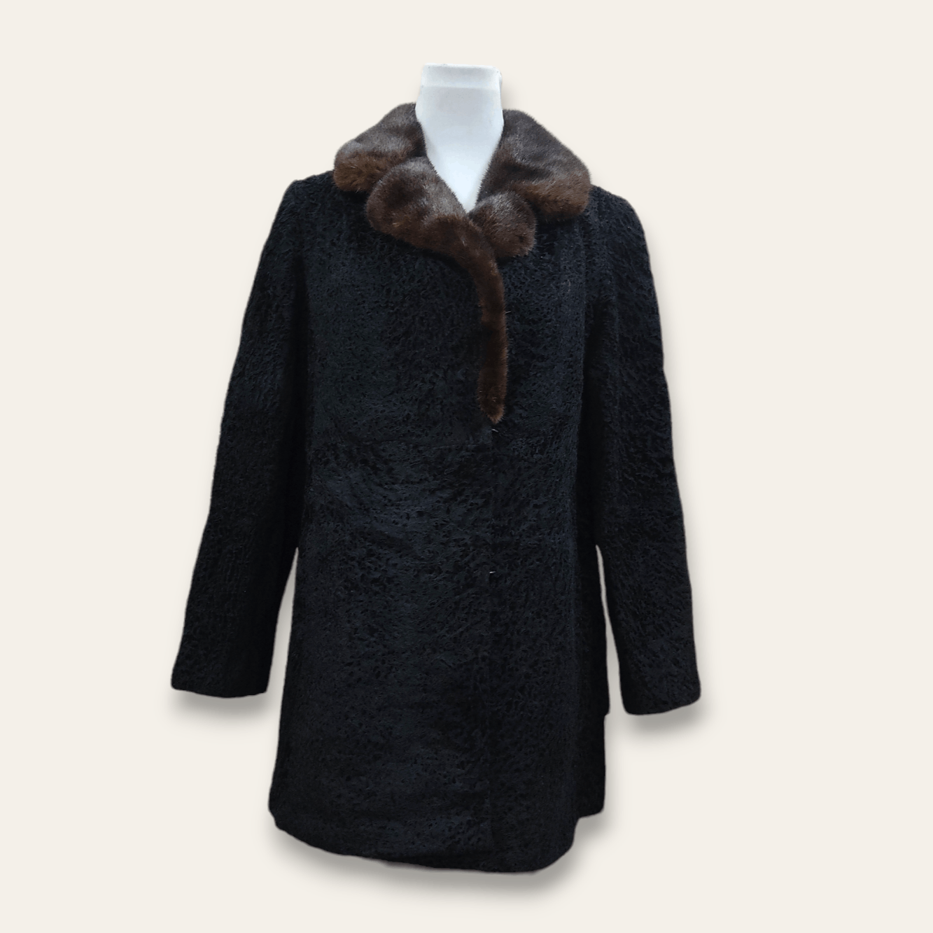 Japanese Brand OSFUR TOKYO Black Persian Lamb Coat with Mink Fur Size M / US 6-8 / IT 42-44 - 1 Thumbnail