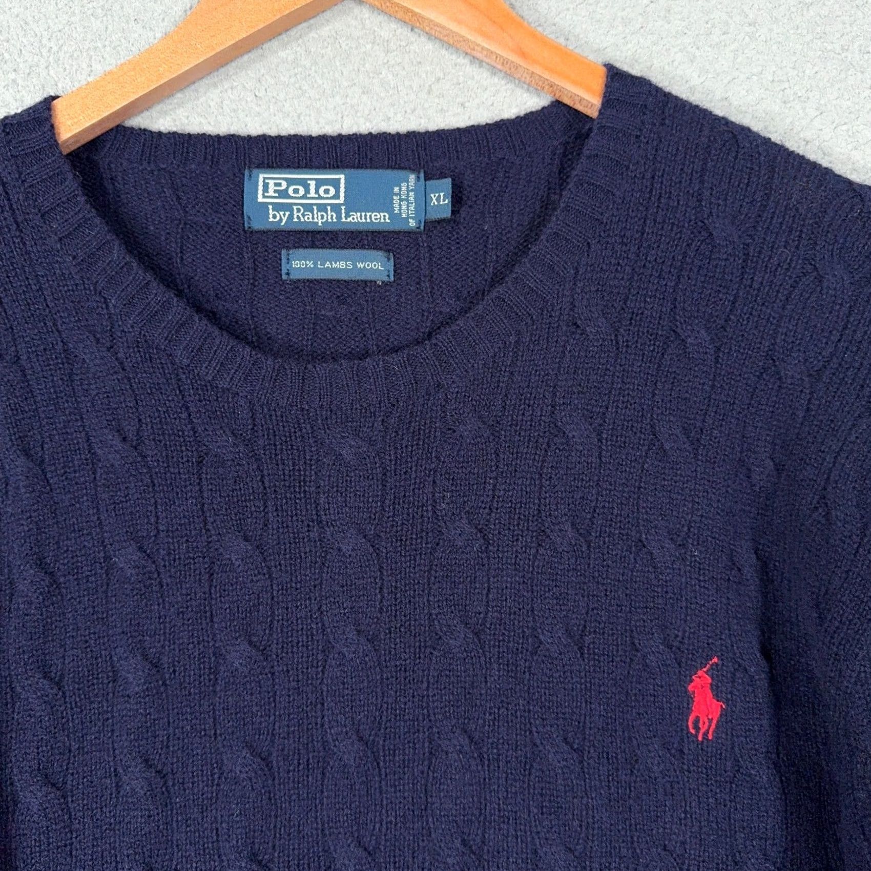 Polo Ralph Lauren VINTAGE Polo Ralph Lauren Cable Knit Wool Sweater Mens XL Navy Blue 90s Polo Ralph Lauren Mens XL Navy Lambswool Cable-Knit Pullover Crew Neck Logo Size US XL / EU 56 / 4 - 2 Thumbnail