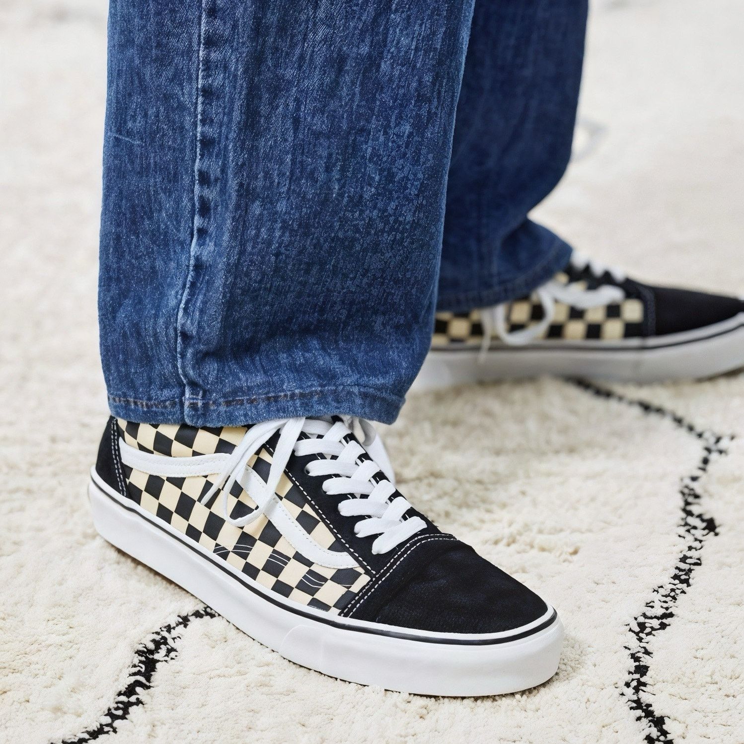 Vans Vans Old Skool Checkerboard Skate Shoe - Black / White Size US 6.5 / EU 39-40 - 1 Thumbnail