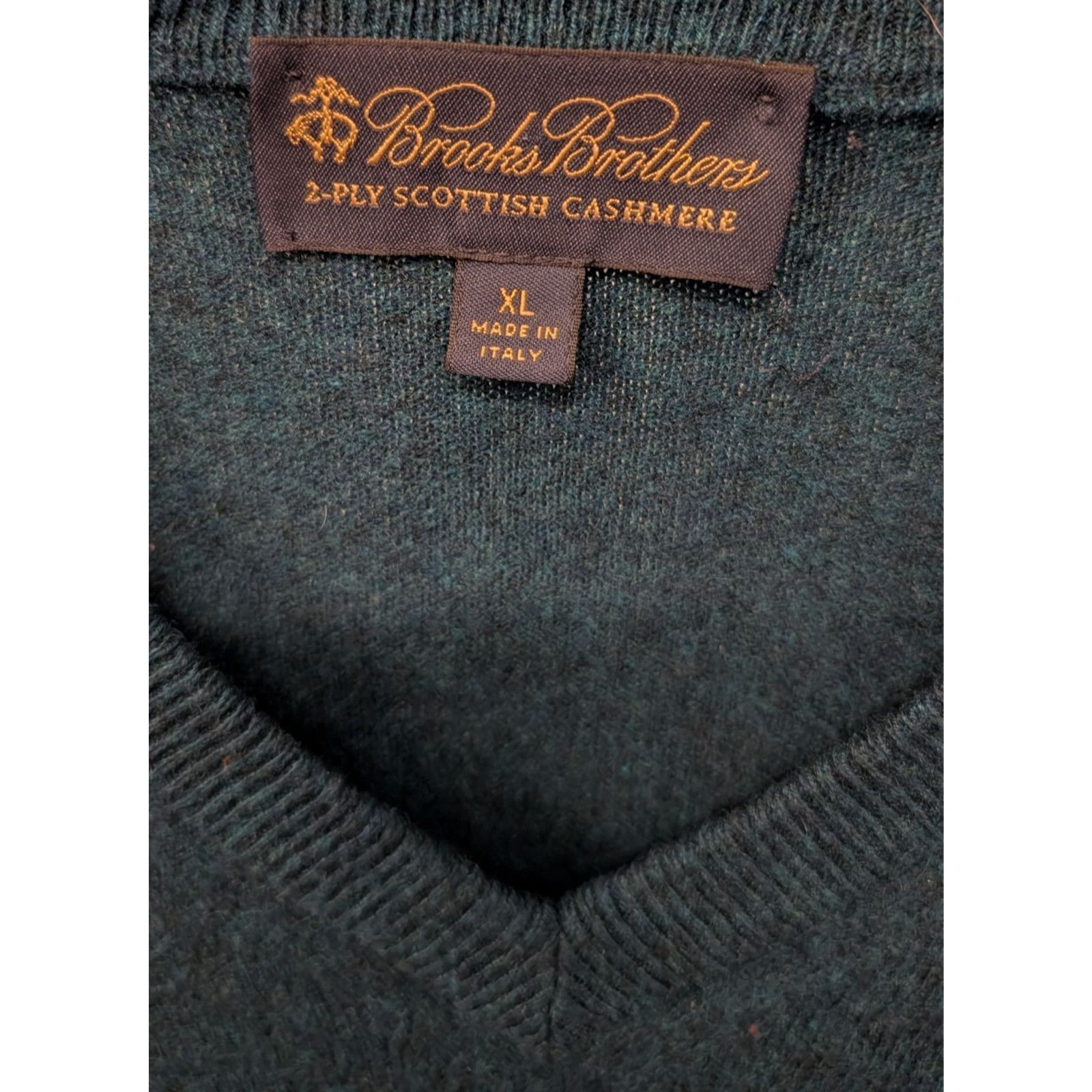 Brooks Brothers Brooks Brothers Green 2-Ply Cashmere V Neck Sweater XL Size US XL / EU 56 / 4 - 2 Thumbnail