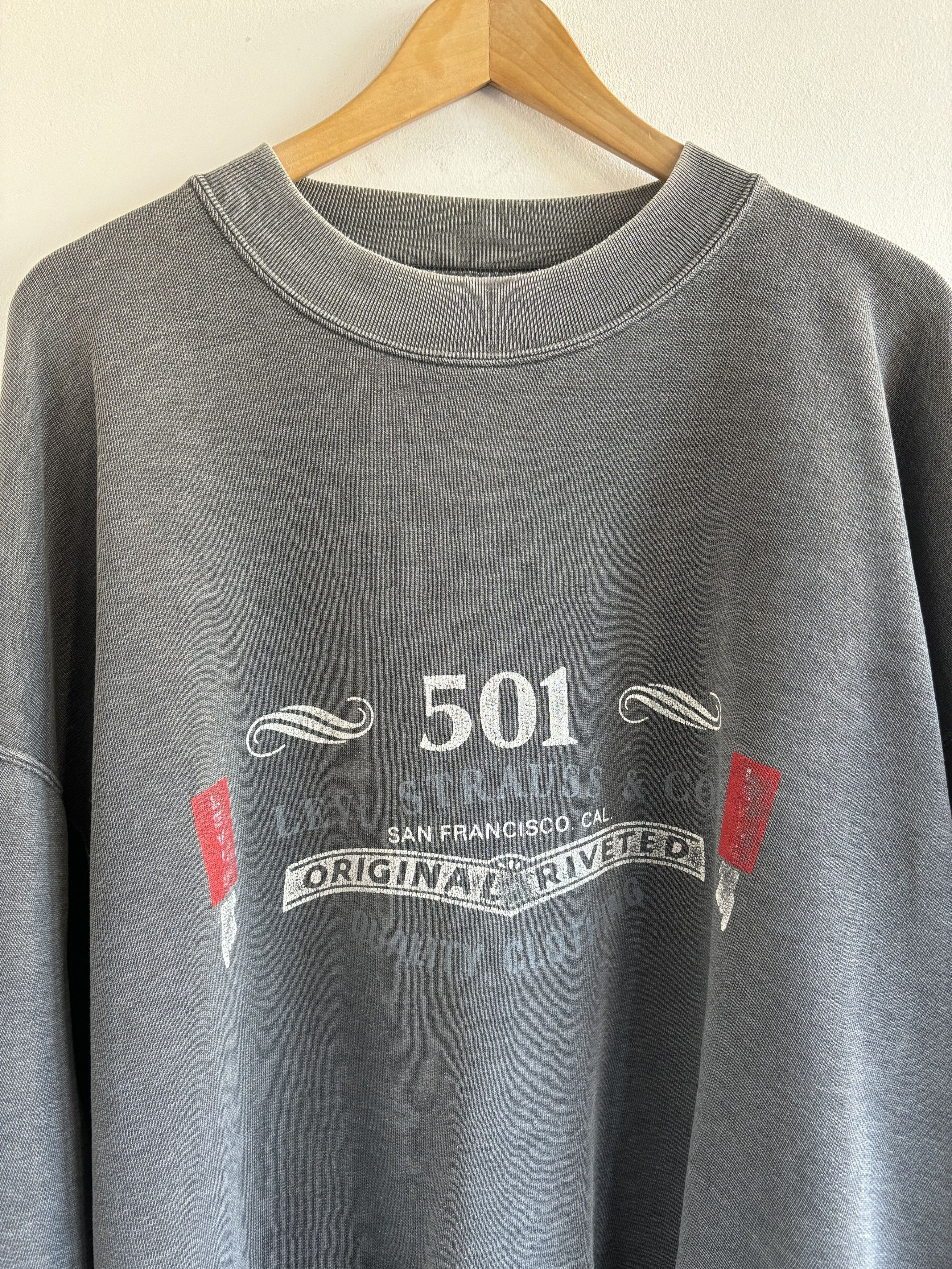 Levi's × Levi's Vintage Clothing Vintage 80s Levis 501 Washed Grey Sweatshirt Size US L / EU 52-54 / 3 - 3 Thumbnail