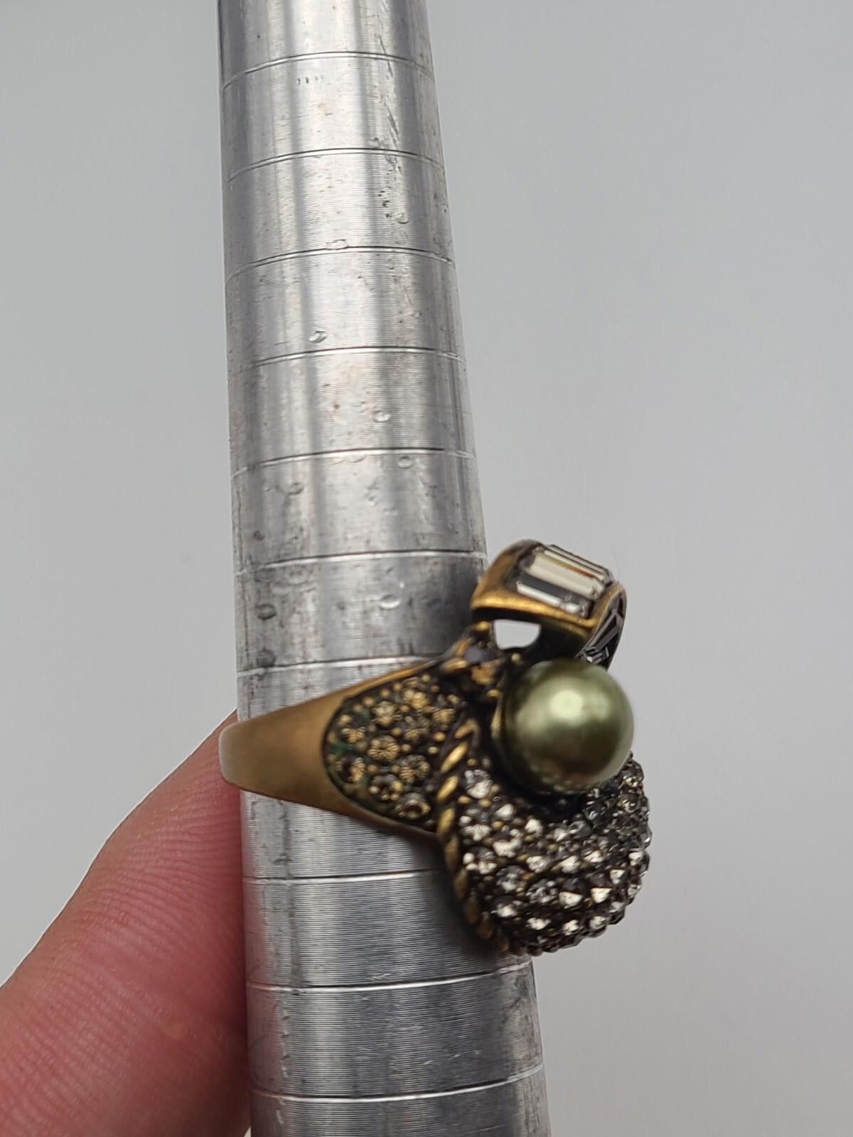 Swarovski Heidi Daus Size 7 Faux Pearl Bronze Ring Swarovski Crystals Size ONE SIZE - 4 Thumbnail