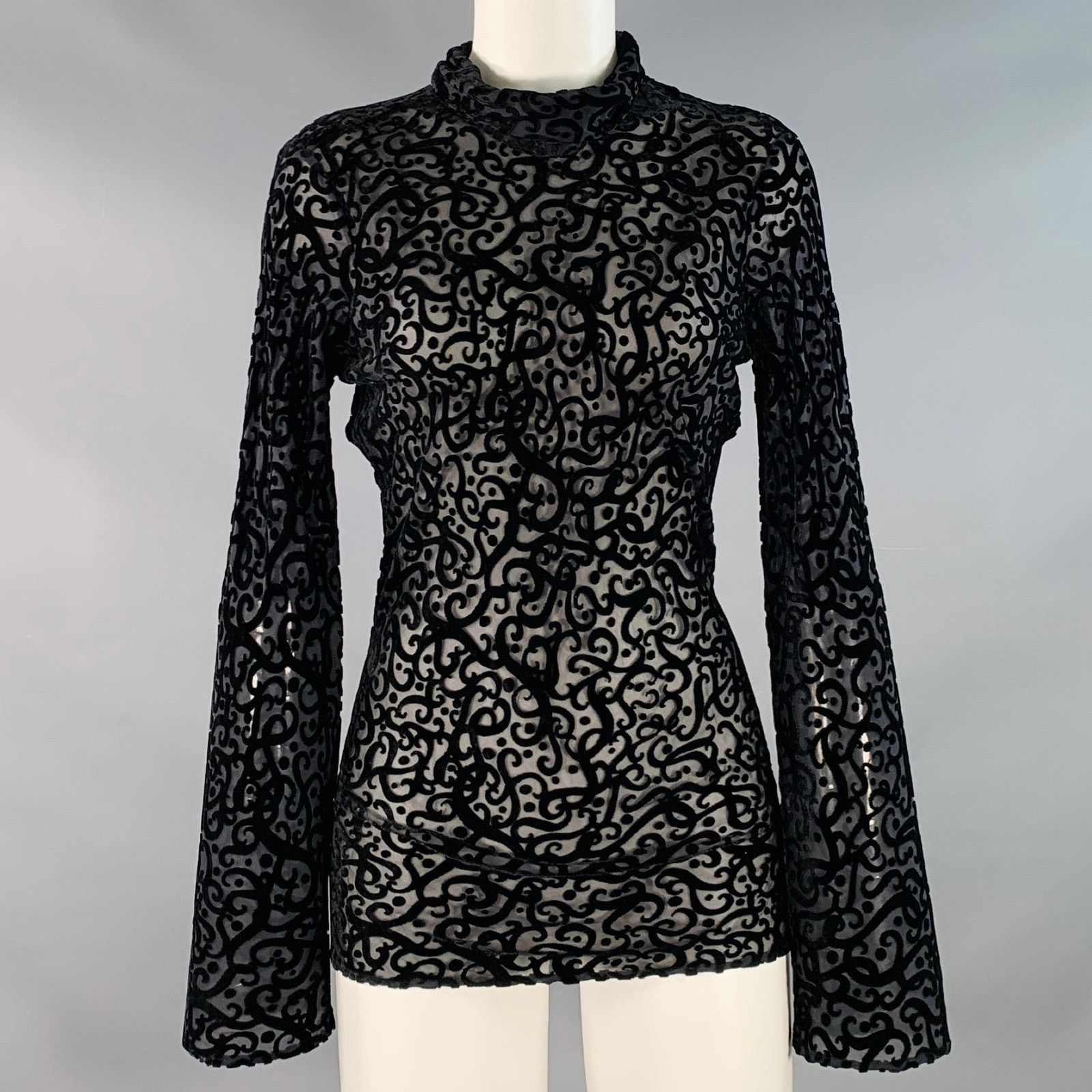 Giorgio Armani Size 8 Black Silk Blend Burnout High Neck Dress Top Size M / US 6-8 / IT 42-44 - 1 Thumbnail