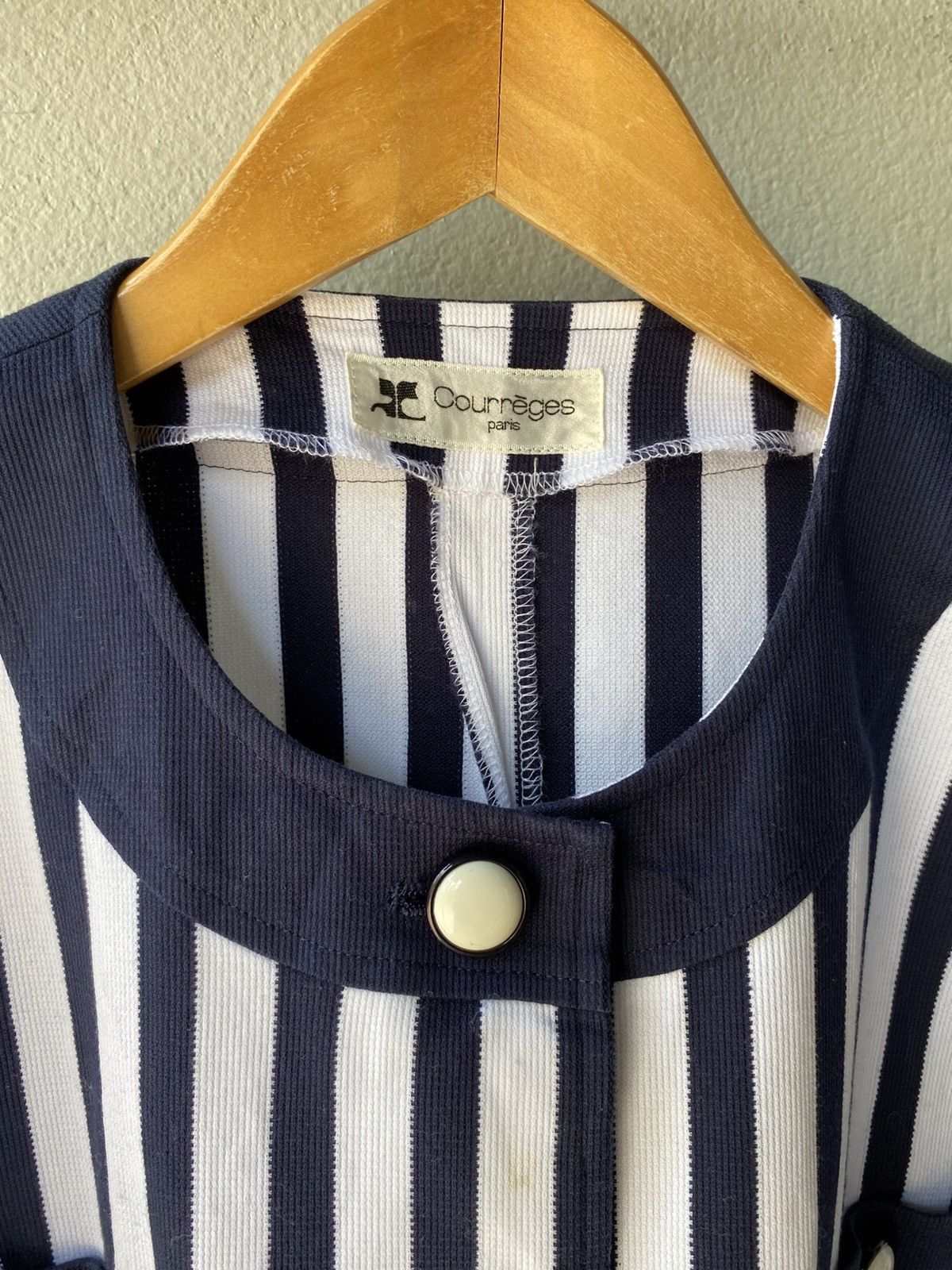 Courrèges Navy Chic Striped Button-Up Blouse.