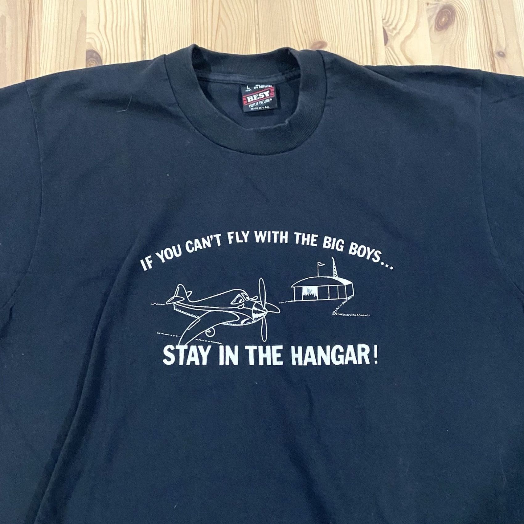 Vintage VINTAGE If you Cant Fly with the Big Boys Stay in the Hangar! Pilot Planes T-Shirt Men's 90s Black Cotton Short Sleeve Crew Neck L Adjustable Size US L / EU 52-54 / 3 - 3 Thumbnail