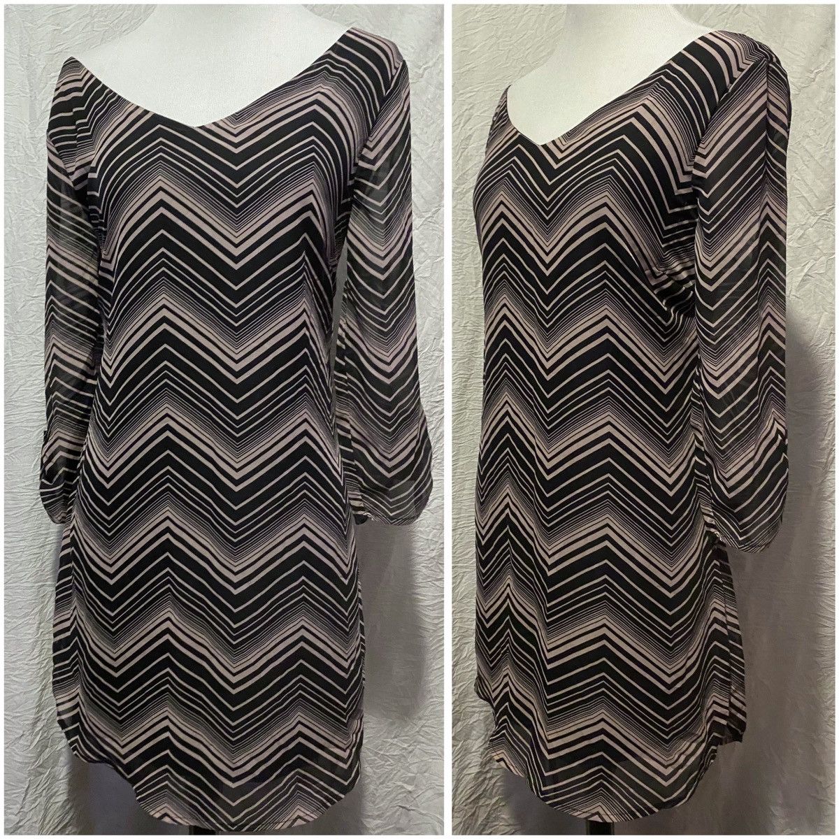 Nordstrom Retro, Lily Rose, Black and Pink, Chevron, Shift Dress Size S / US 4 / IT 40 - 8 Thumbnail