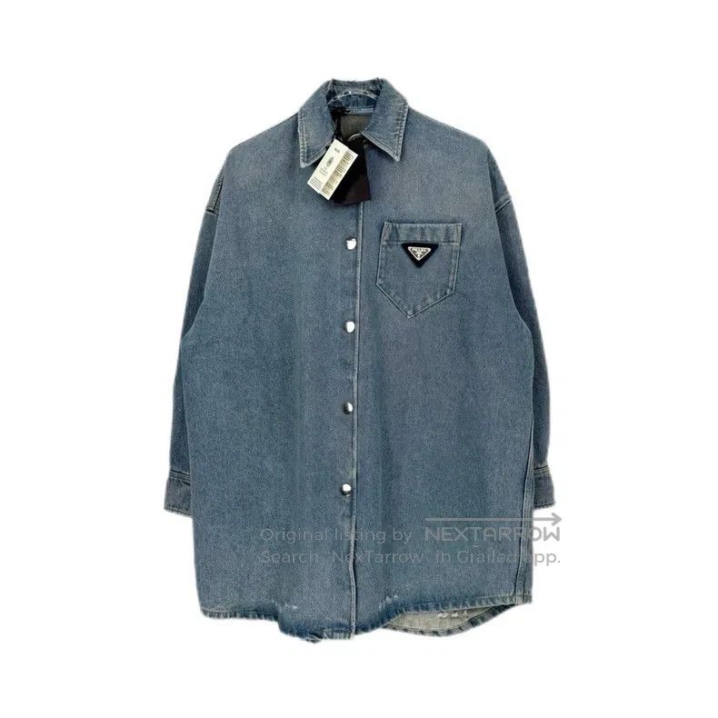 Prada Prada Blue washed destruction triangle logo shirt jacket Size XS / US 0-2 / IT 36-38 - 1 Thumbnail