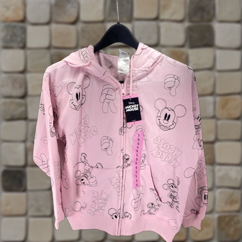 Disney Disney Mickey Mouse Hoodie Sweatshirt Women Small Pink AOP Full Zip Fleece NWT Size S / US 4 / IT 40 - 1 Thumbnail