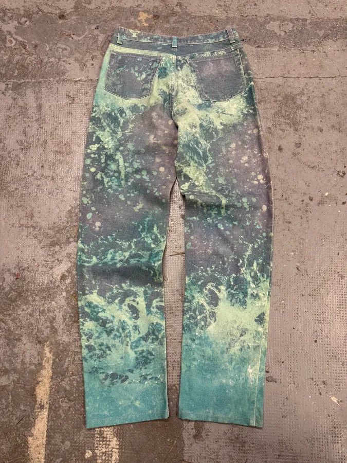 Designer × Roberto Cavalli × Vintage 1990s Roberto Cavalli Green Waves Pants Size US 39 - 6 Thumbnail