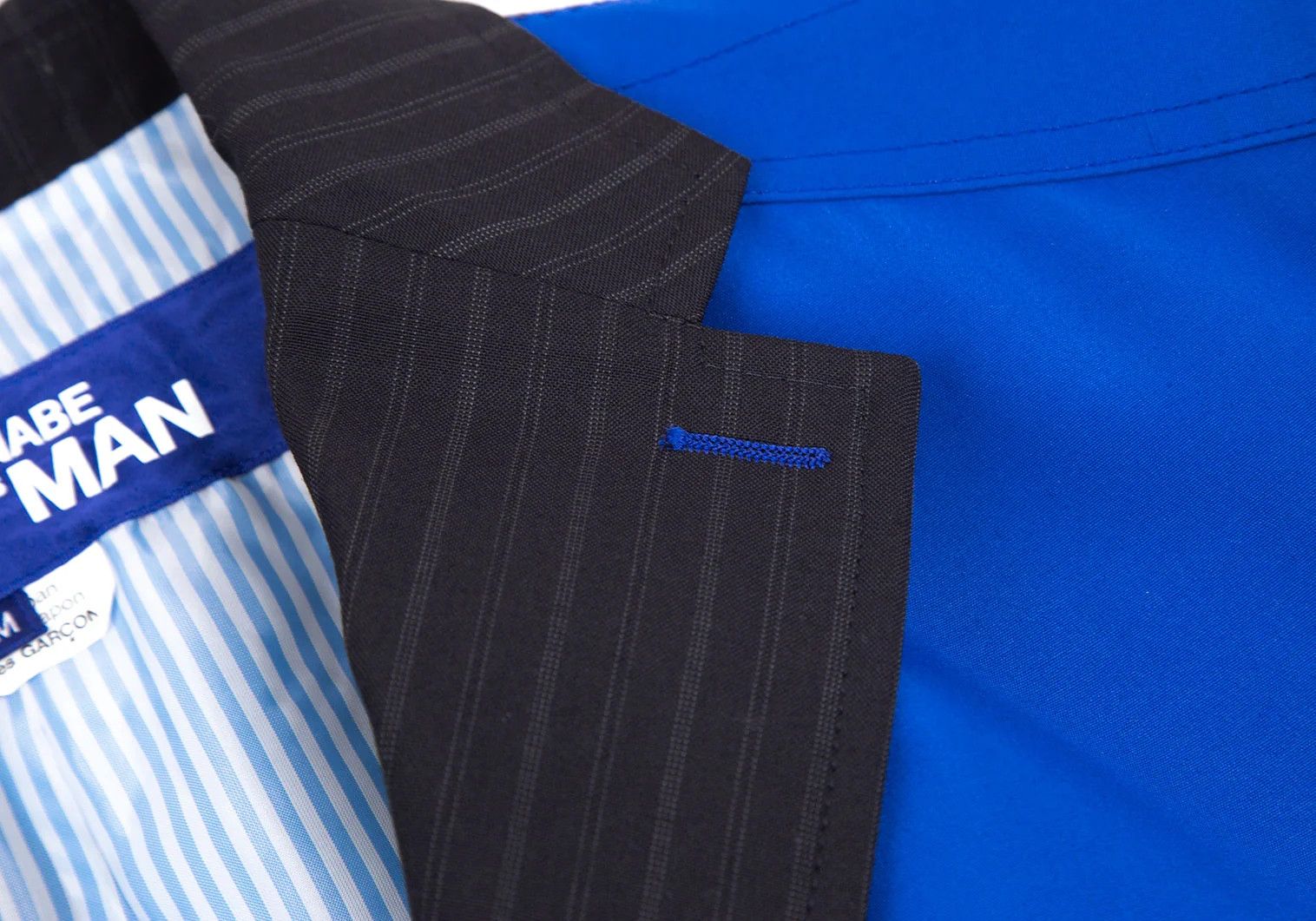 Junya Watanabe Front Mixed Material Stripe Jacket in Blue Black, Size M Size US M / EU 48-50 / 2 - 4 Thumbnail