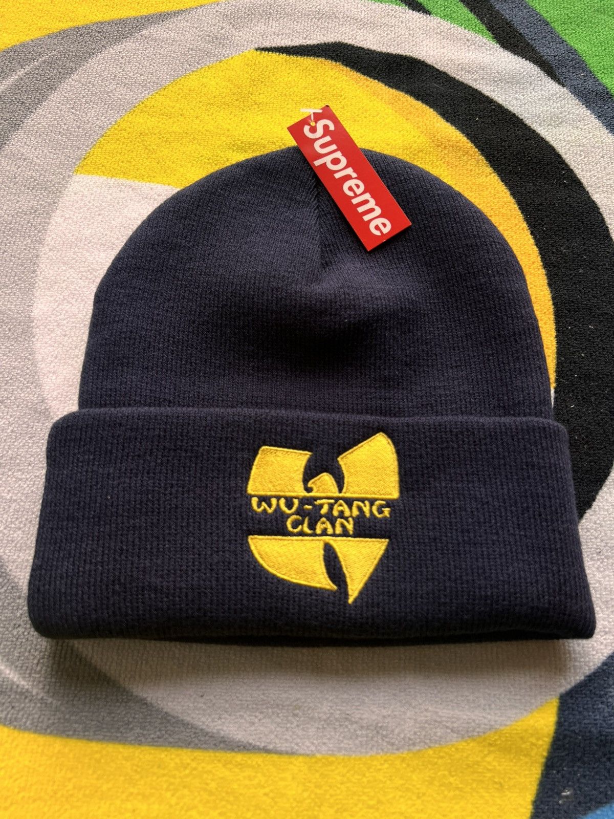 Supreme x Wu-Tang Clan Beanie Navy yellow hat cap headwear