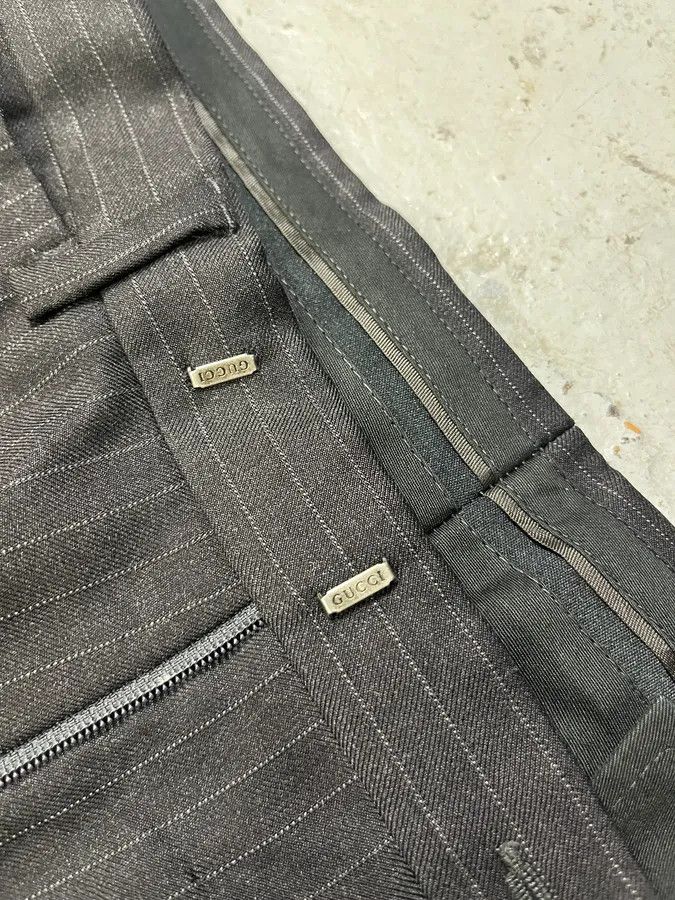 Gucci 2000s Gucci Dark Grey Wool Striped Tailored Pants Size US 33 - 8 Thumbnail