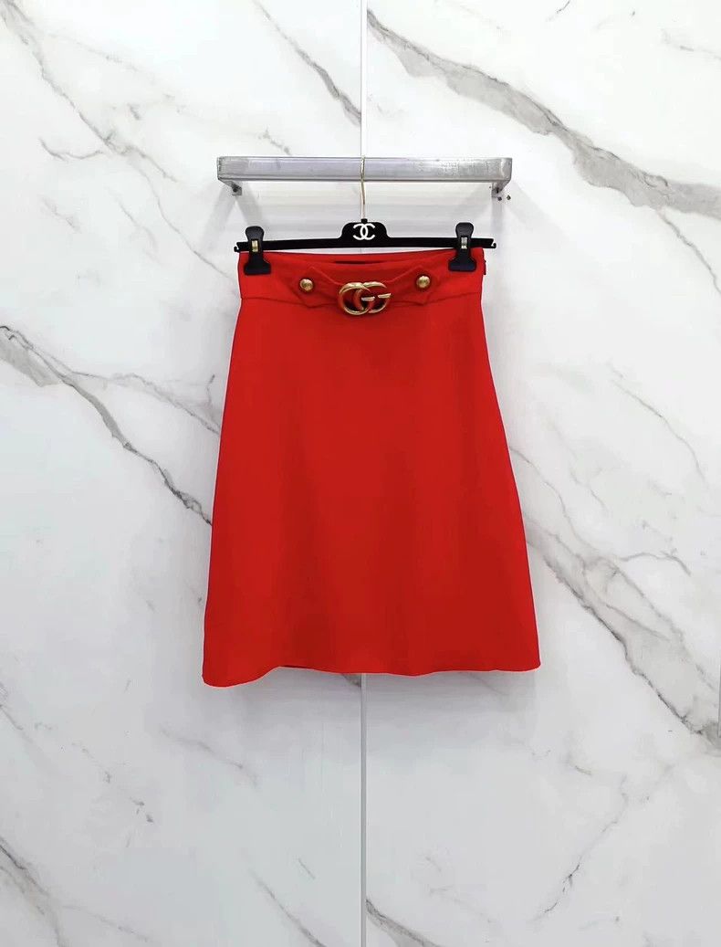 Gucci Gucci Red Wool Silk Midi Skirt with Gold Belt- DMC Size US 38 / EU 54 - 1 Thumbnail