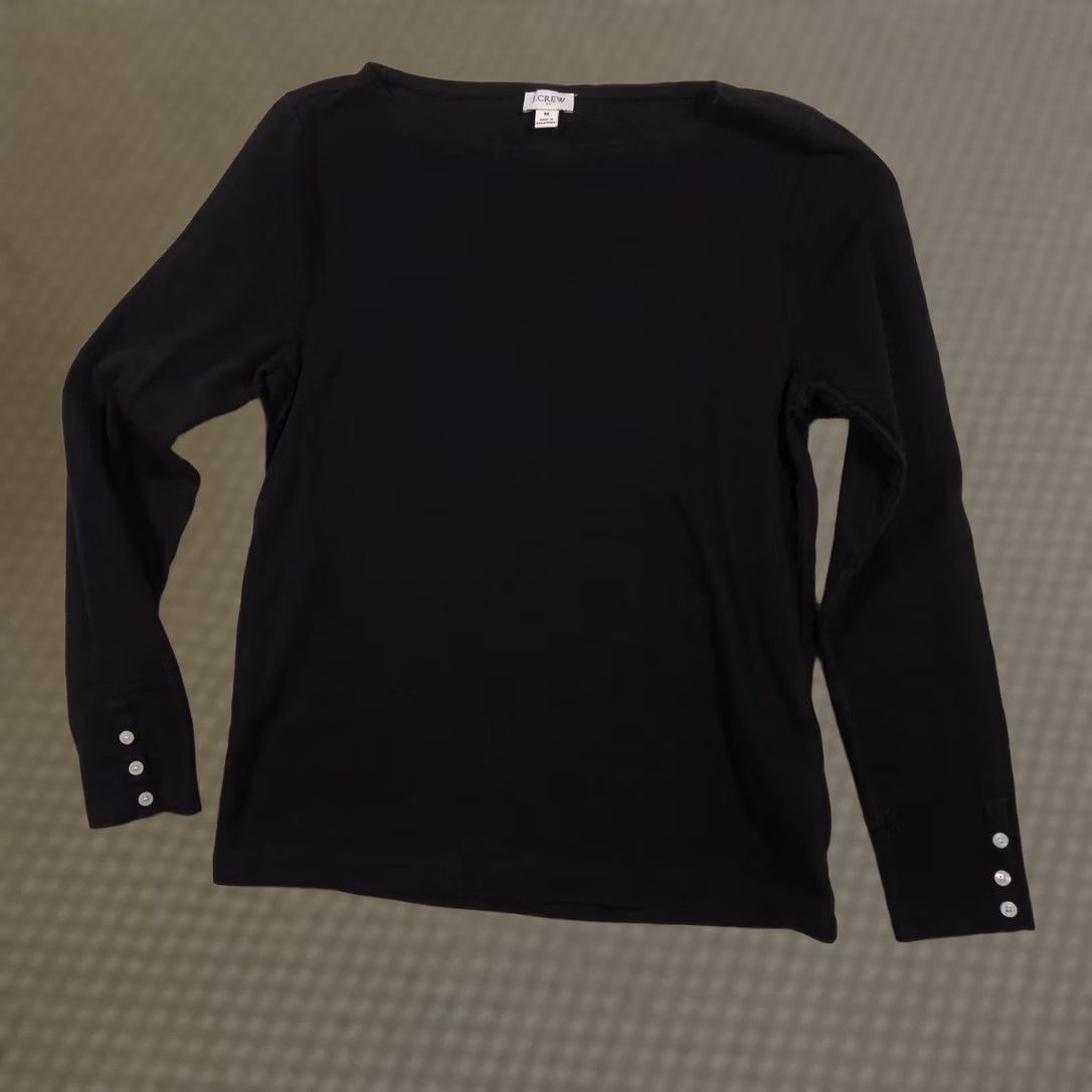 J.Crew J.Crew Shirt Womens M Black Boat Neck Long Sleeve Button Cuff Stretch Top Size M / US 6-8 / IT 42-44 - 1 Thumbnail