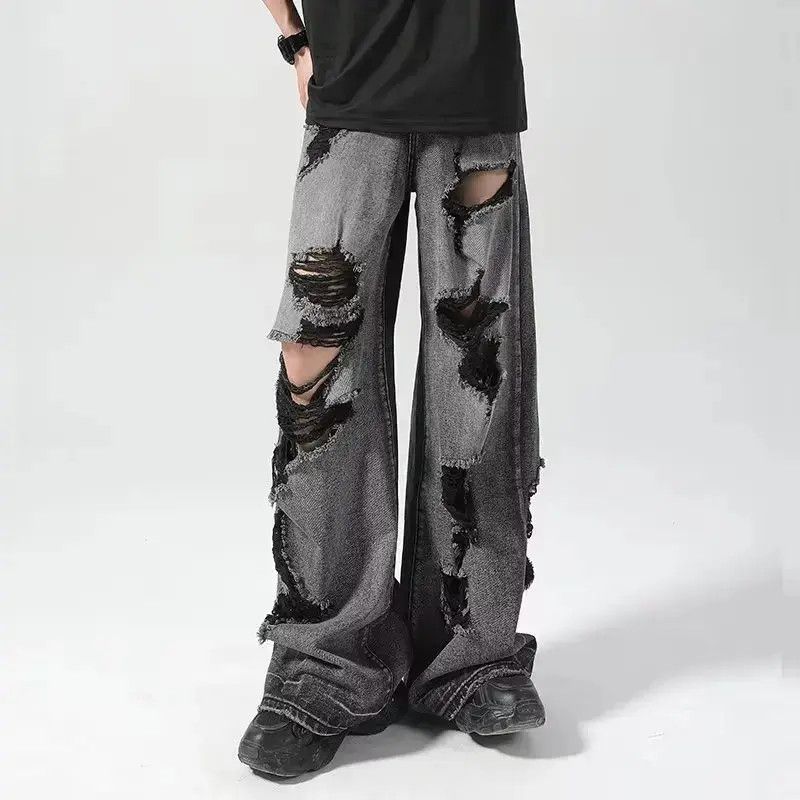 Japanese Brand Vintage high street wide leg ripped jeans Size US 32 / EU 48 - 1 Thumbnail