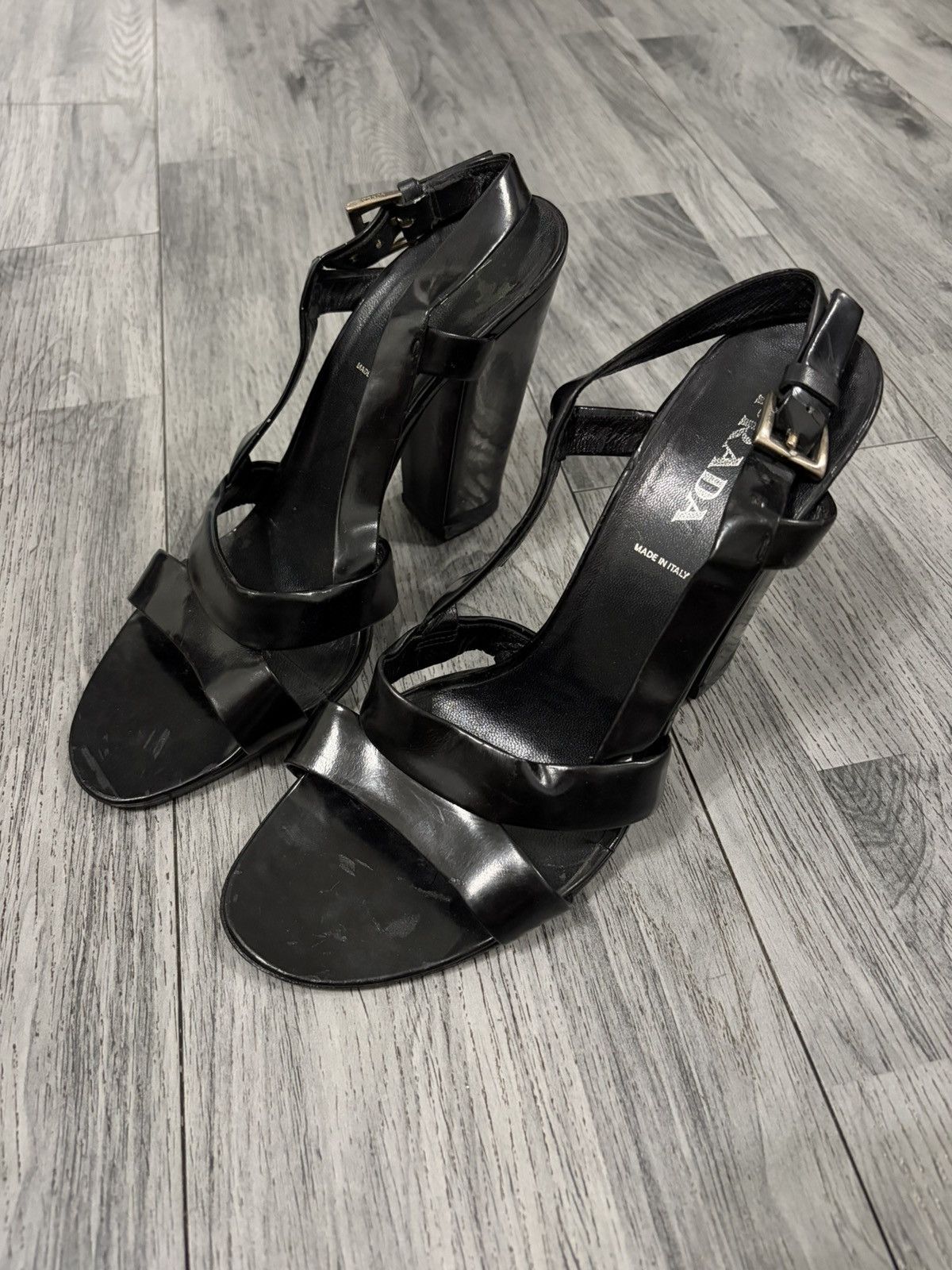 Prada Prada Black Patent Leather T-Strap Block Heels Size US 9 / IT 39 - 3 Thumbnail