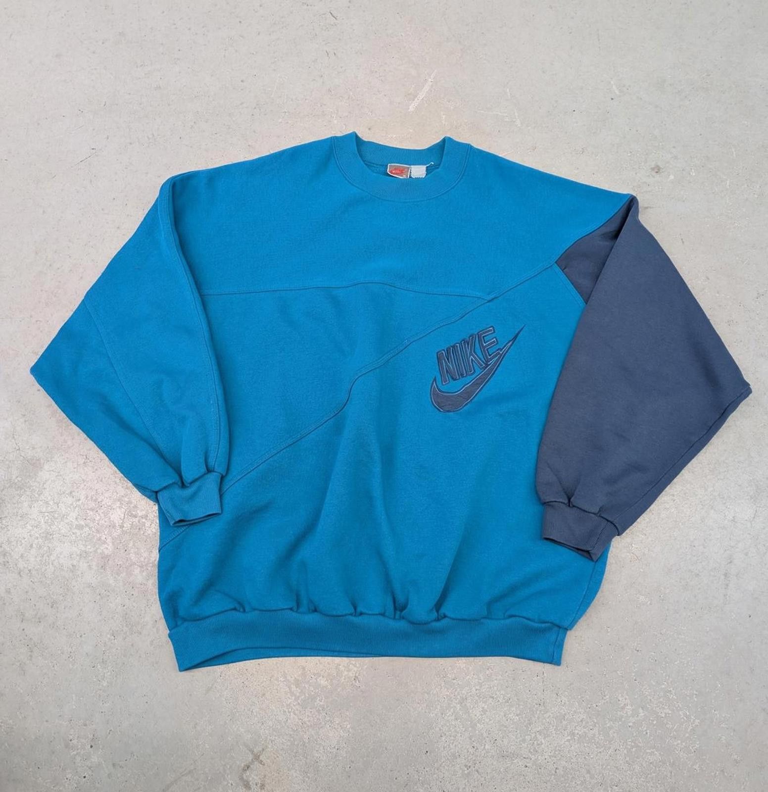 Rare Vintage 90s Nike Blue Two Tone Crew Neck Sweater