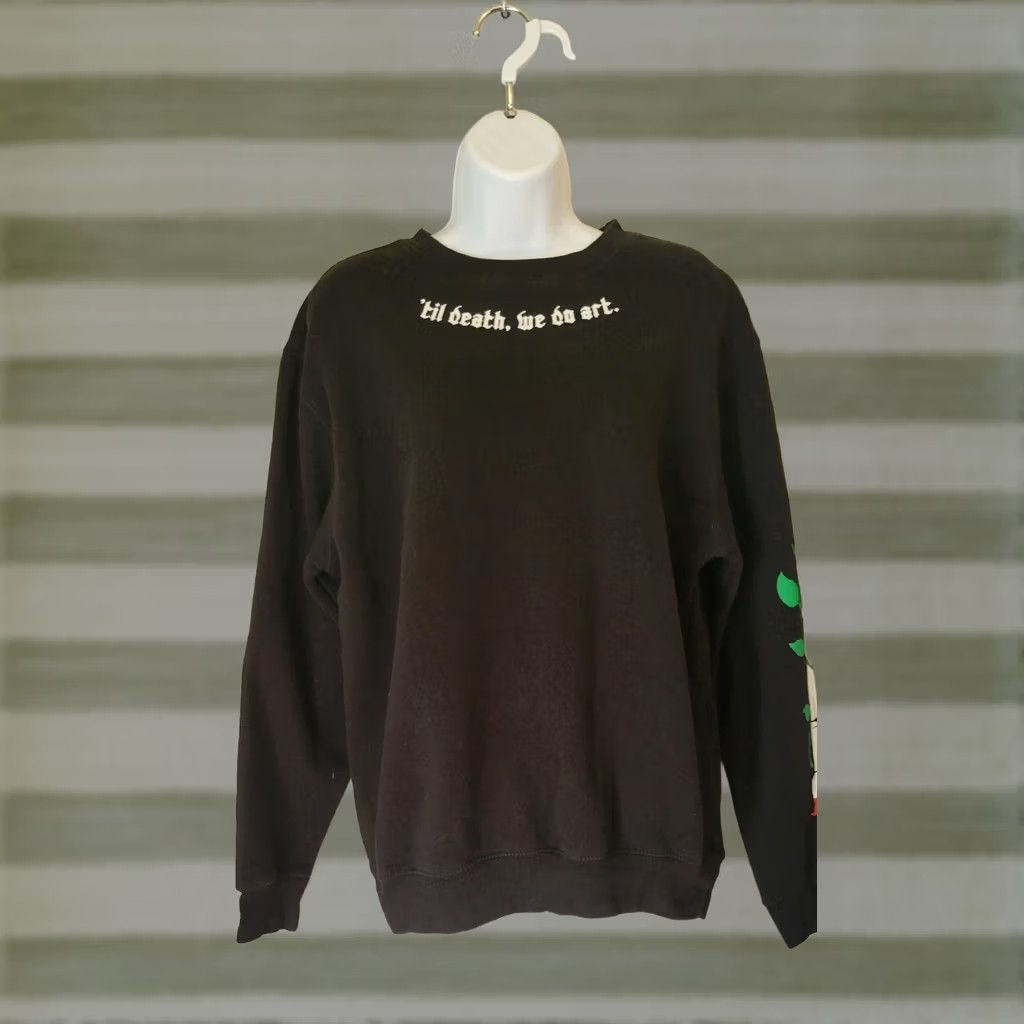 Vintage Andrea Russett Sweatshirt M Black Til Death We Do Art Rose Crew Neck Pullover Unisex Adults Long Sleeve Cotton Polyester Size M / US 6-8 / IT 42-44 - 1 Thumbnail