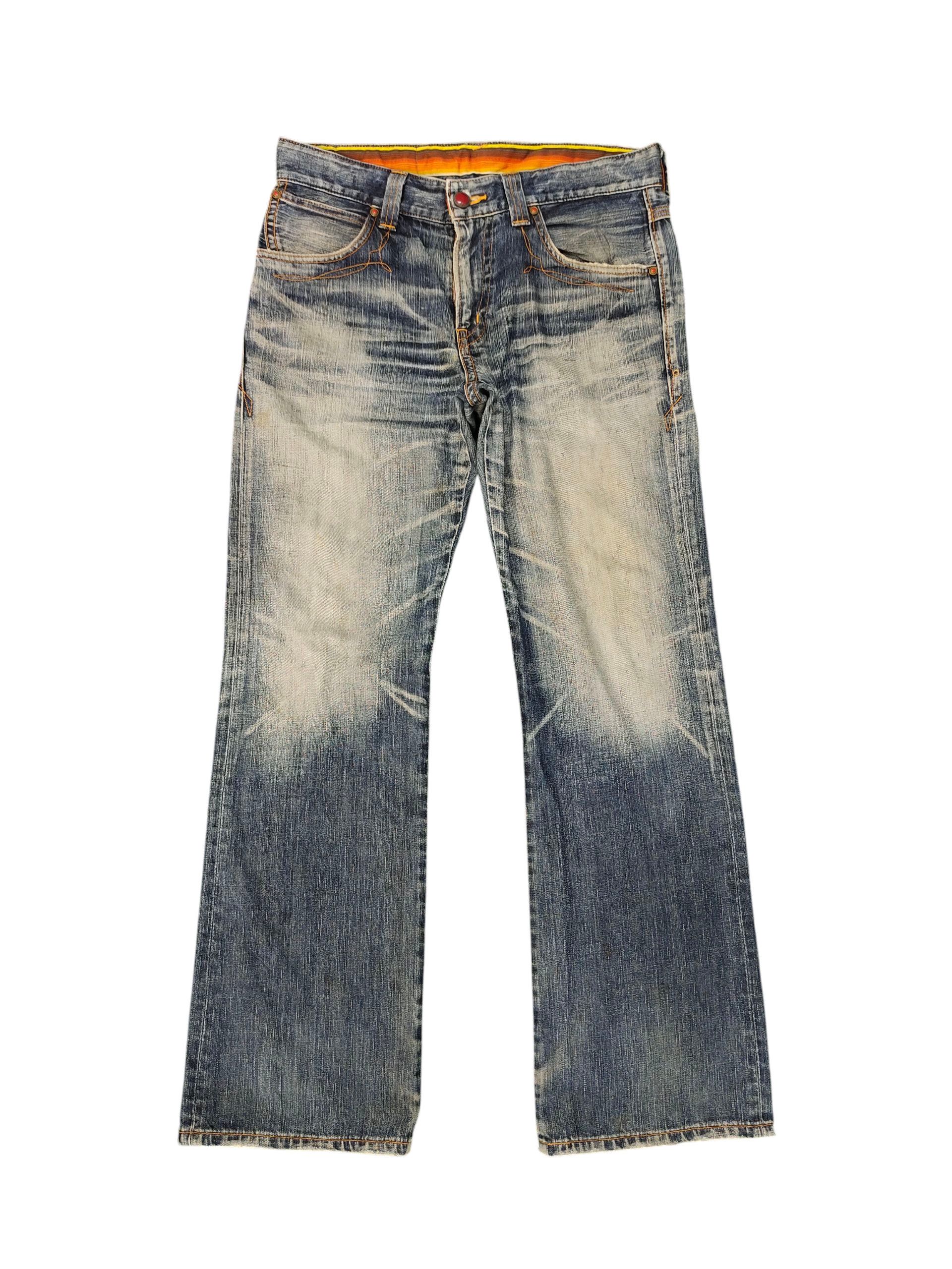 Vintage 90s Edwin Blue Trip Clawmark Distress Navajo Jeans Denim