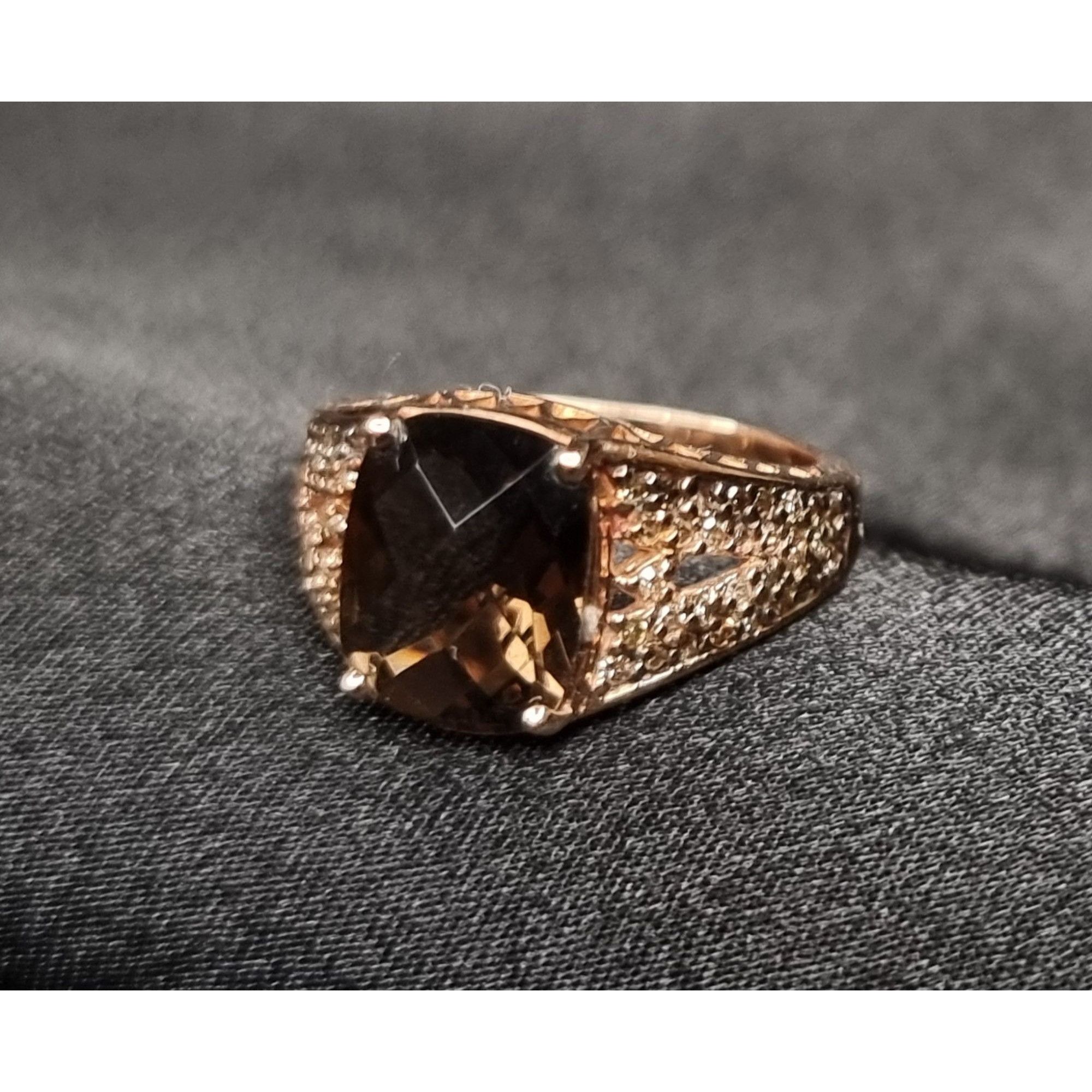 Vintage Smoky Quartz Gemstone Ring 925 Sterling Silver Size ONE SIZE - 4 Thumbnail