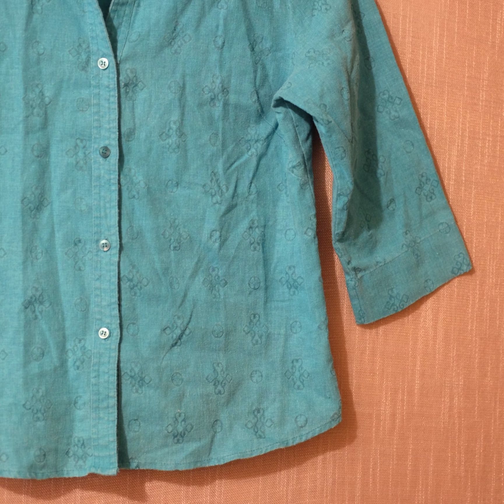 Vintage White Stag Linen Blend Shirt Button Front Teal Womens M Size M / US 6-8 / IT 42-44 - 4 Thumbnail
