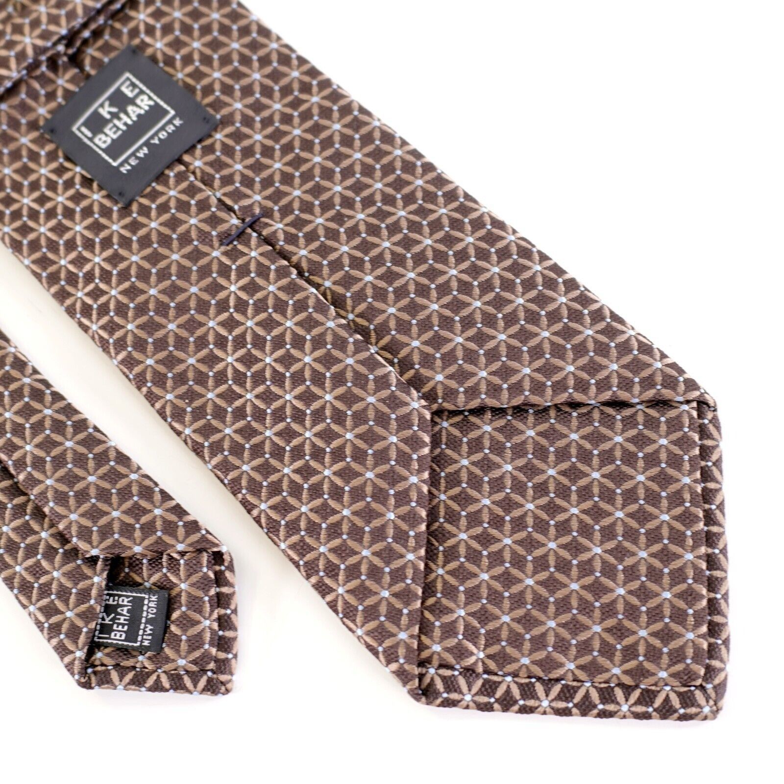 Ike Behar Ike Behar New York Woven Geometric Brown Tan Woven Silk Tie Size ONE SIZE - 6 Thumbnail