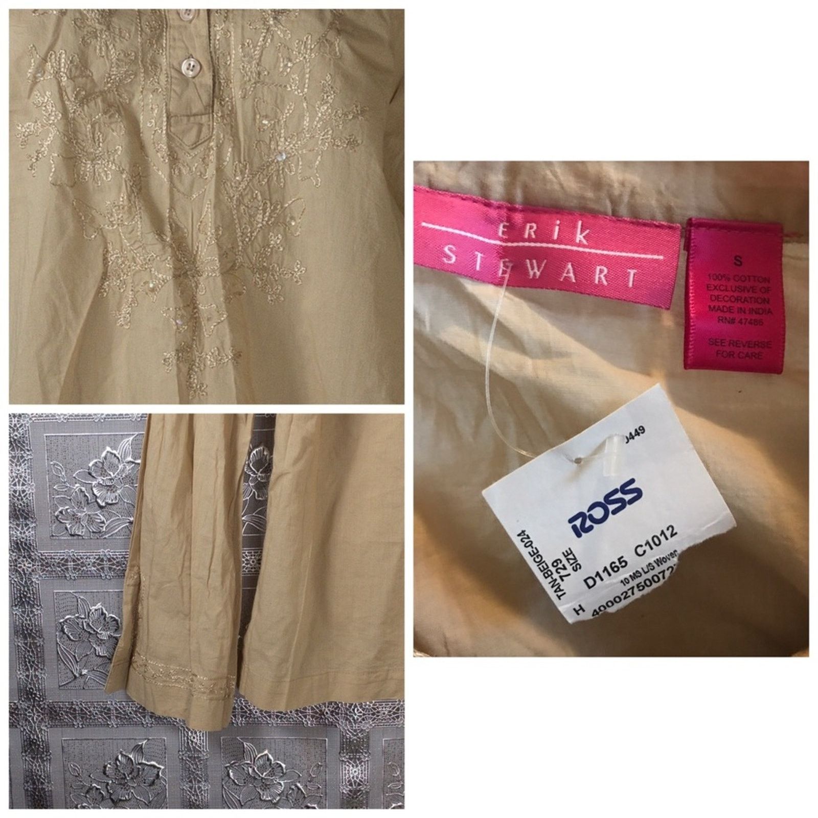 Other NWT Erik Stewart Beige Tan Floral Embellished Top Size S / US 4 / IT 40 - 8 Thumbnail