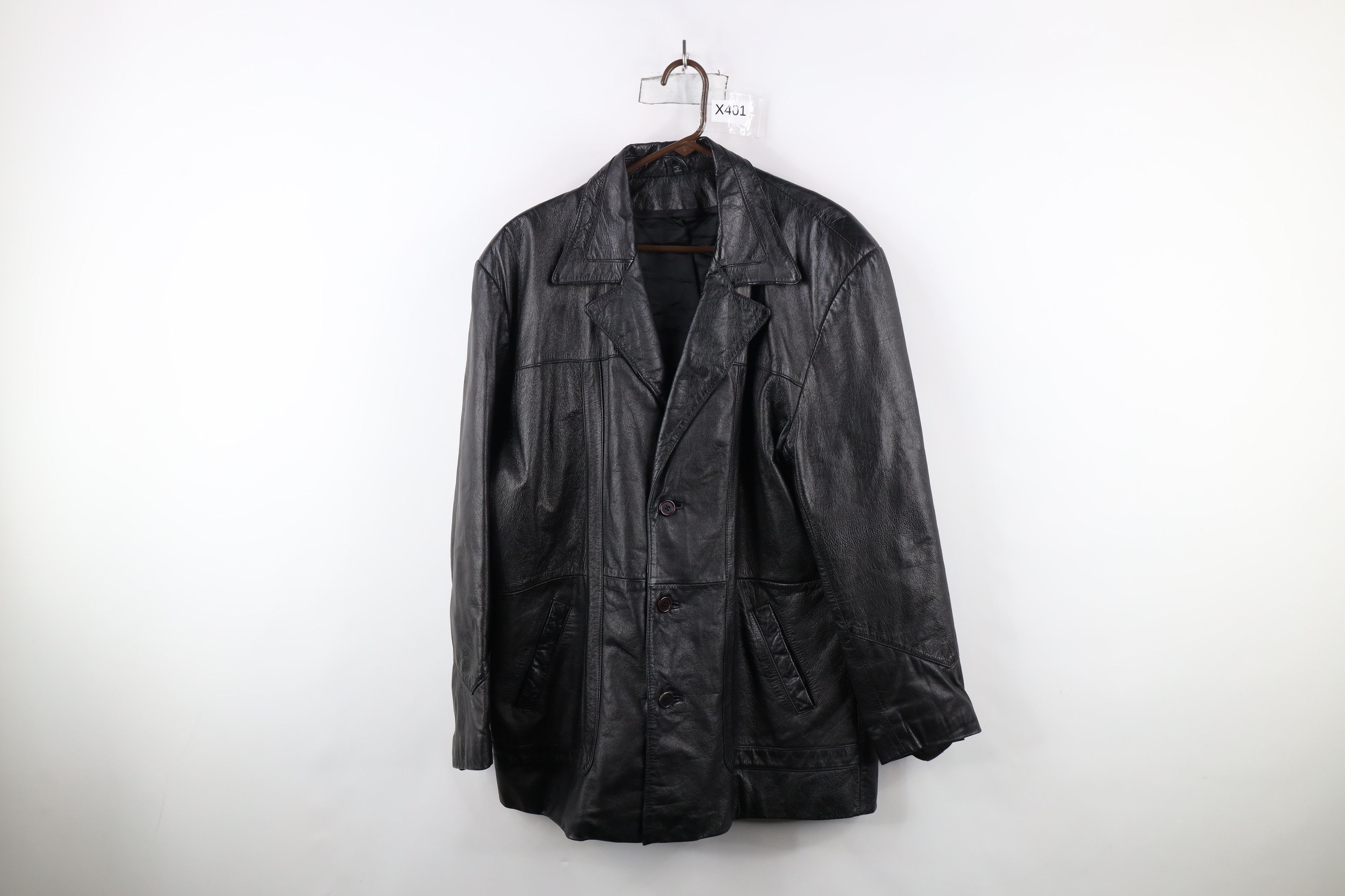 Vintage 90s Streetwear Leather Full Button Jacket Black