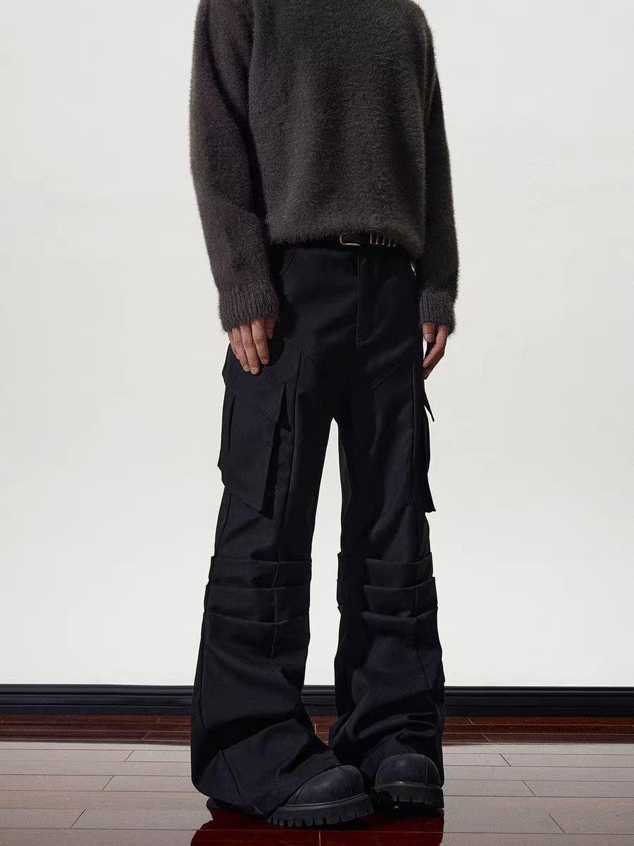 Japanese Brand × Vintage High Street Large Pocket Pleated Work Micro Flare Trousers Size US 34 / EU 50 - 2 Thumbnail