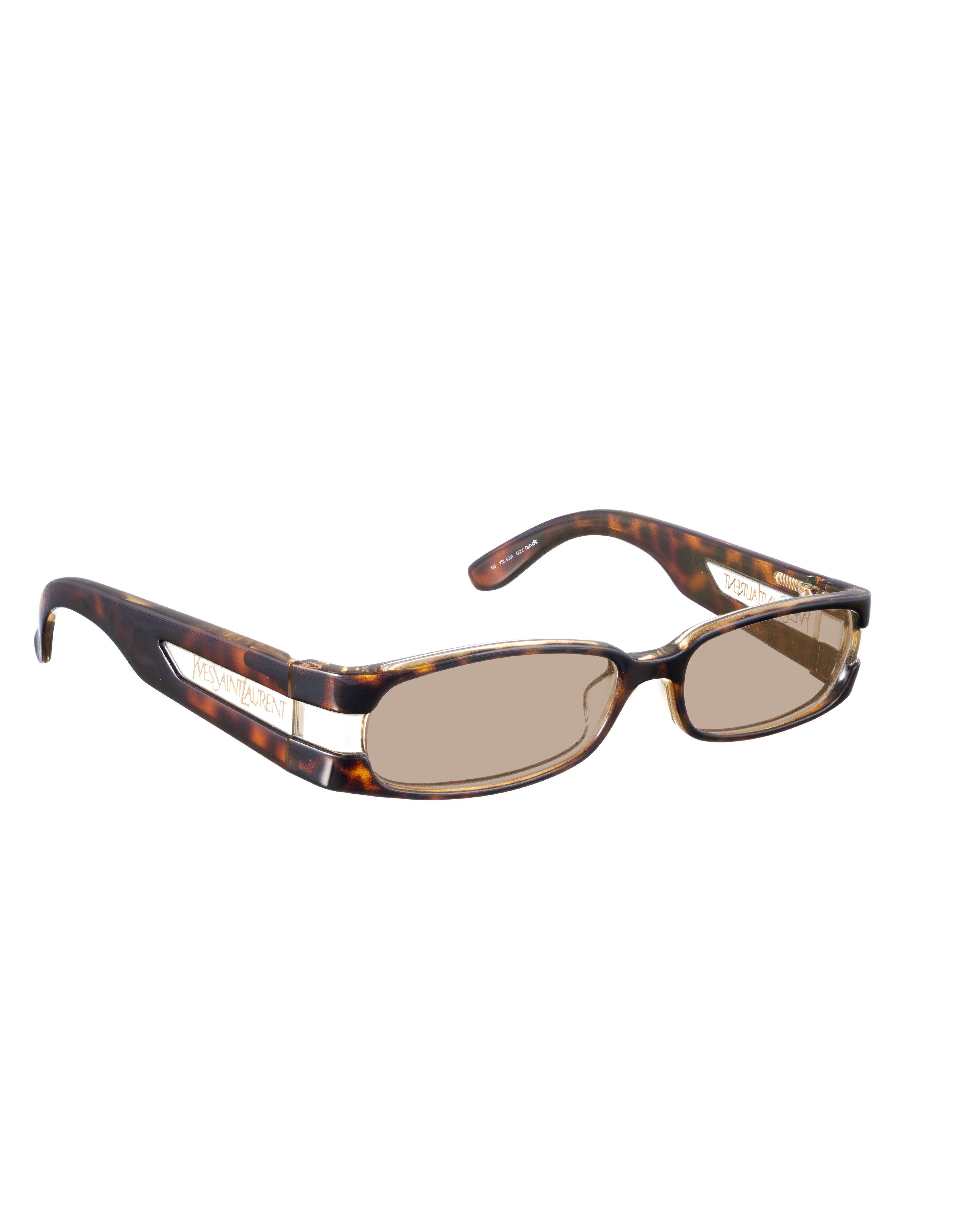 Yves Saint Laurent Yves Saint Laurent 00s Brown Havana and Clear Sunglasses Size ONE SIZE - 1 Thumbnail