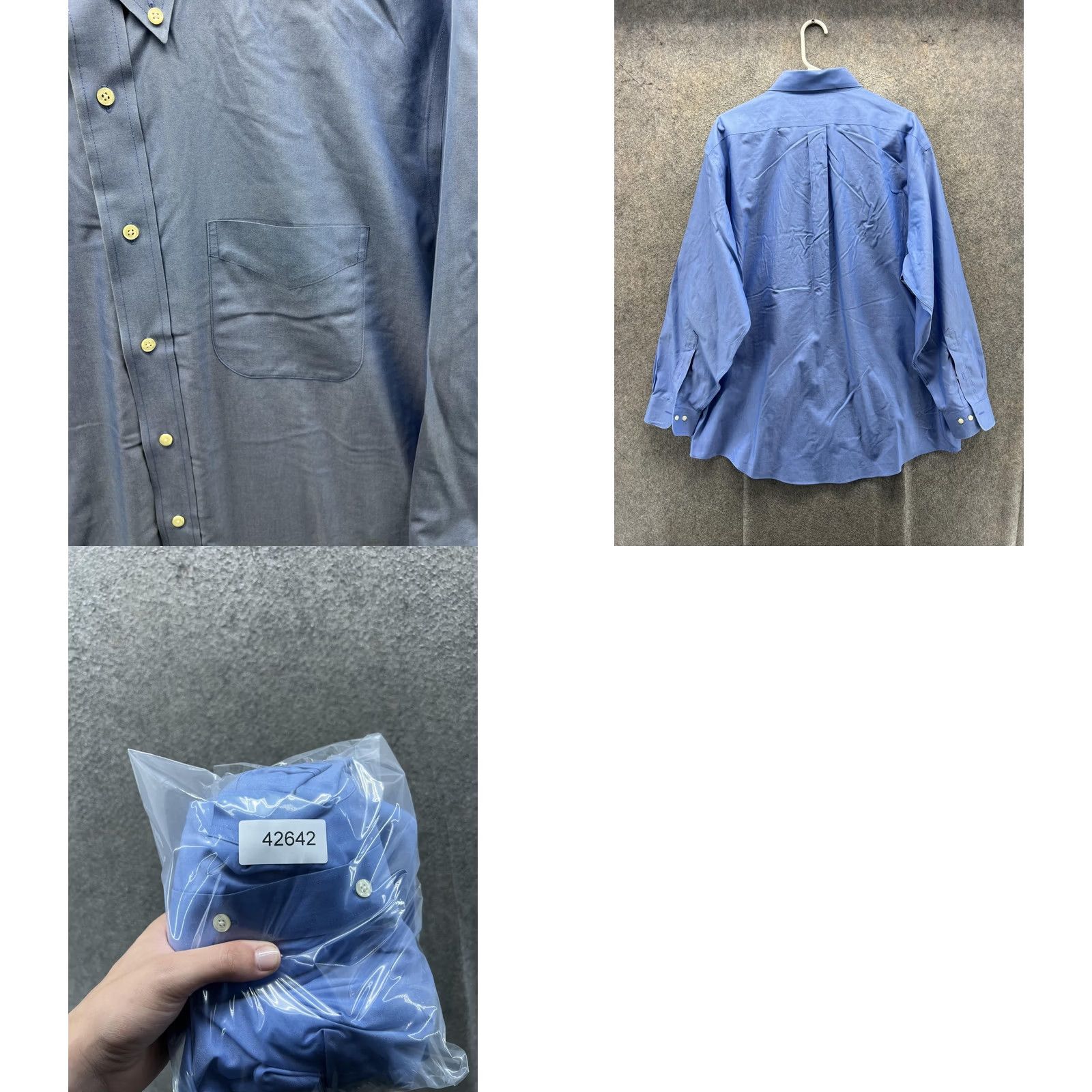 Brooks Brothers Brooks Brothers Dress Shirt Mens 17.5 Solid Blue Regular Fit Non-Iron 100% Cotton Button-Down Collar 34/35 Sleeve Size 48R - 8 Thumbnail