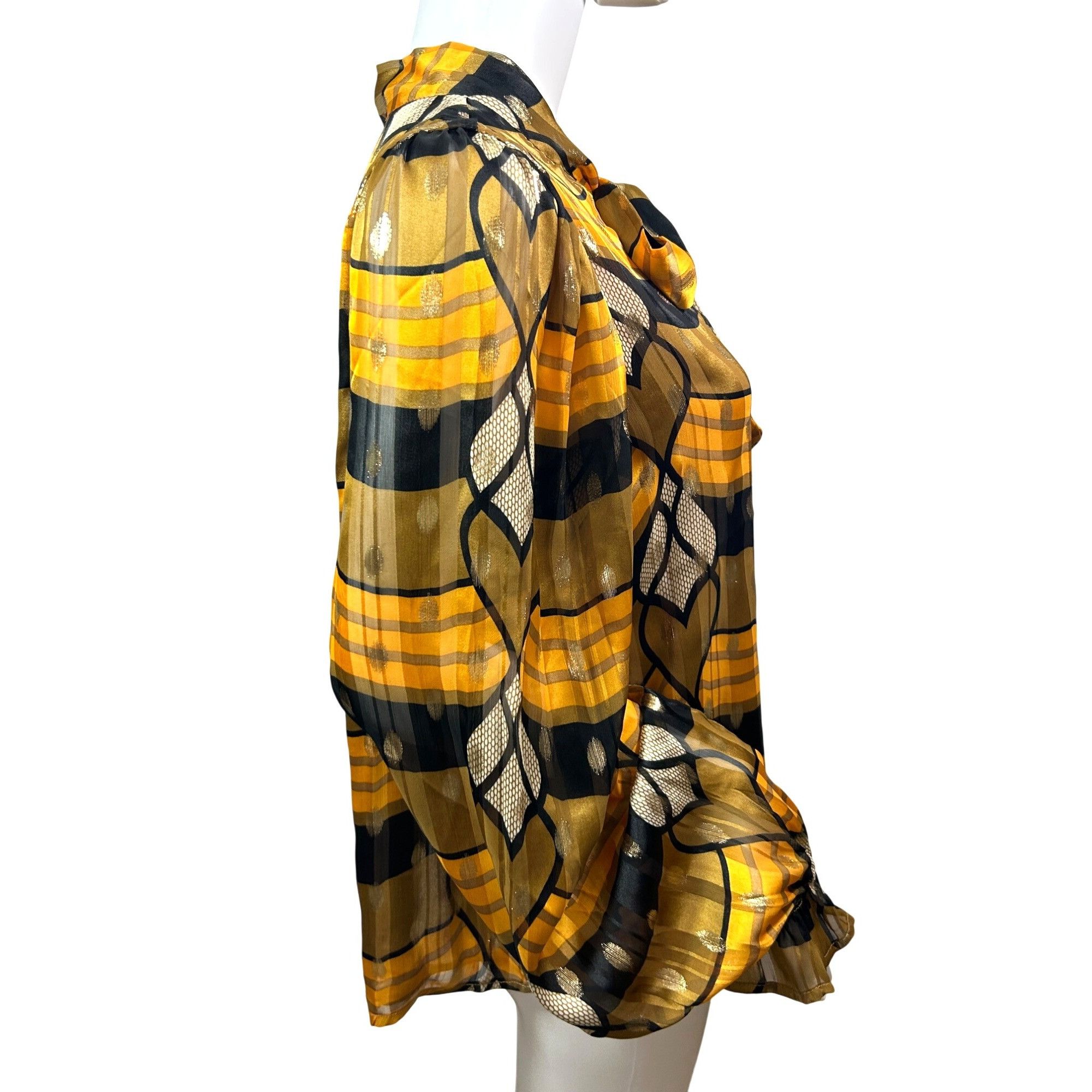 Joie Joie Blouse M Gold Yellow Orange Brown Long Puff Sleeve Ruff Size M / US 6-8 / IT 42-44 - 4 Thumbnail