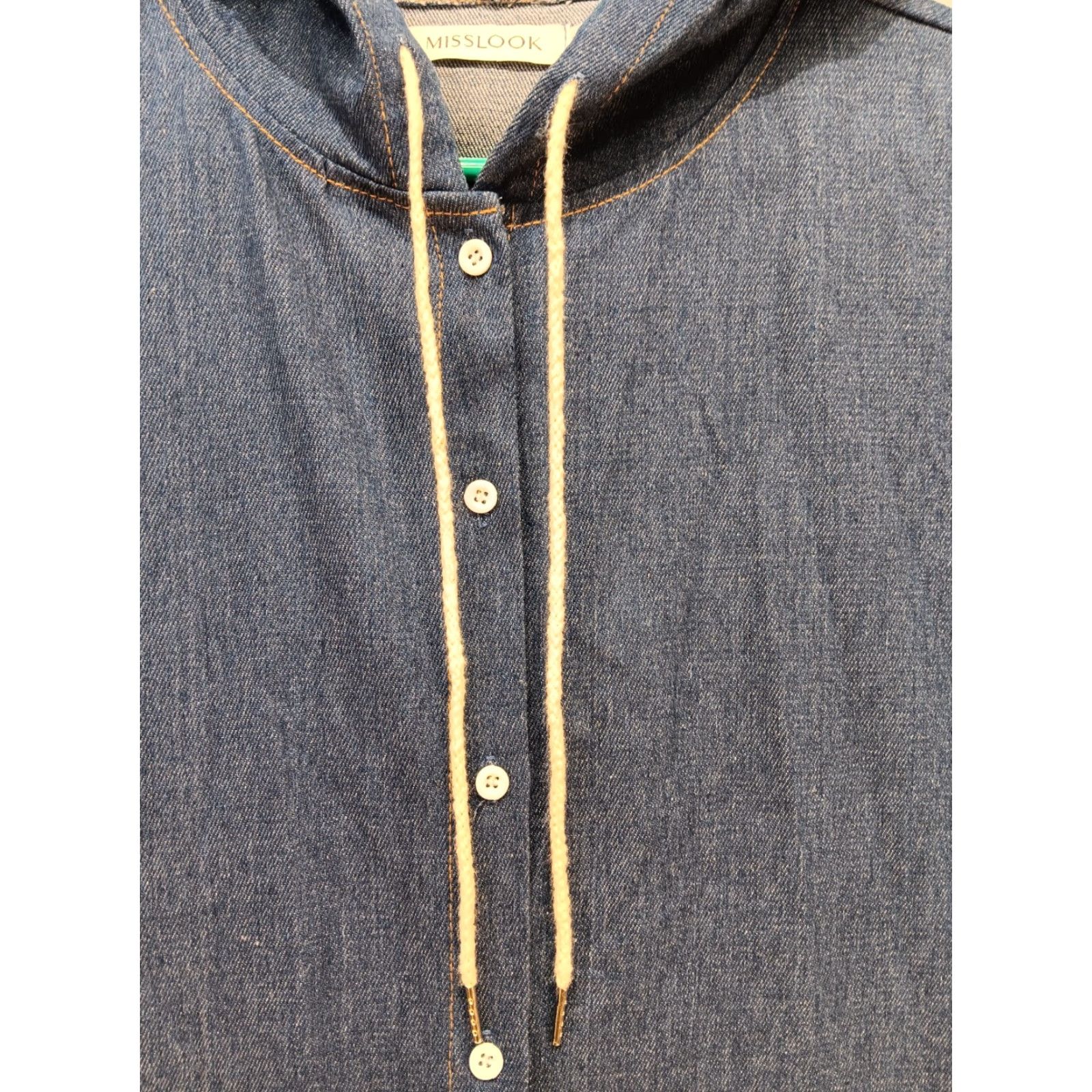 Denime Misslook Blue Denim Dress Hoodie Long Sleeve Button Up M Regular Women Medium Lagenlook Shift Casual Winter Spring Fall Dresses Size M / US 6-8 / IT 42-44 - 4 Thumbnail