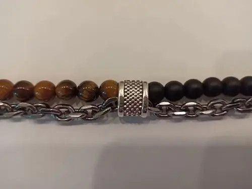 Japanese Brand Black Matte + Brown Tiger Eye Bead + Chain Bracelet Size ONE SIZE - 4 Thumbnail