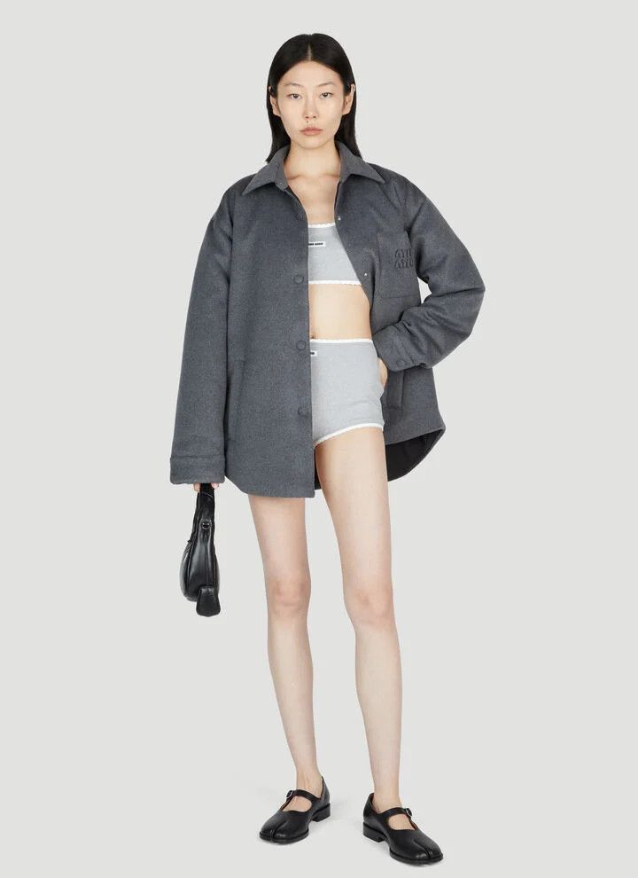 Miu Miu o1B3y1r0526 Logo Rib Crop Top in Grey Size M / US 6-8 / IT 42-44 - 2 Thumbnail