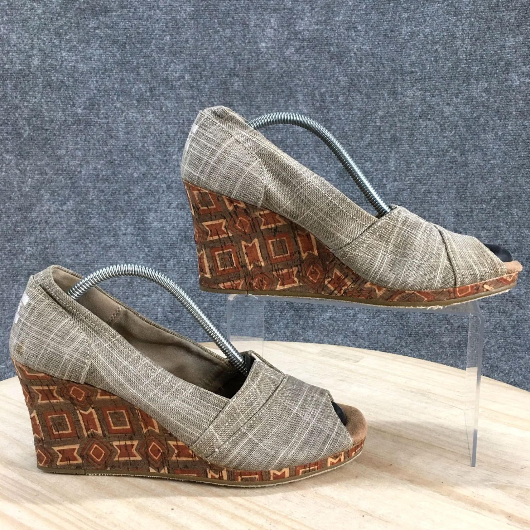 Toms TOMS Heels Womens 9.5 Classic Wedge Slip On Peep Toe Pumps Brown Fabric Casual Size US 10 / IT 40 - 2 Thumbnail