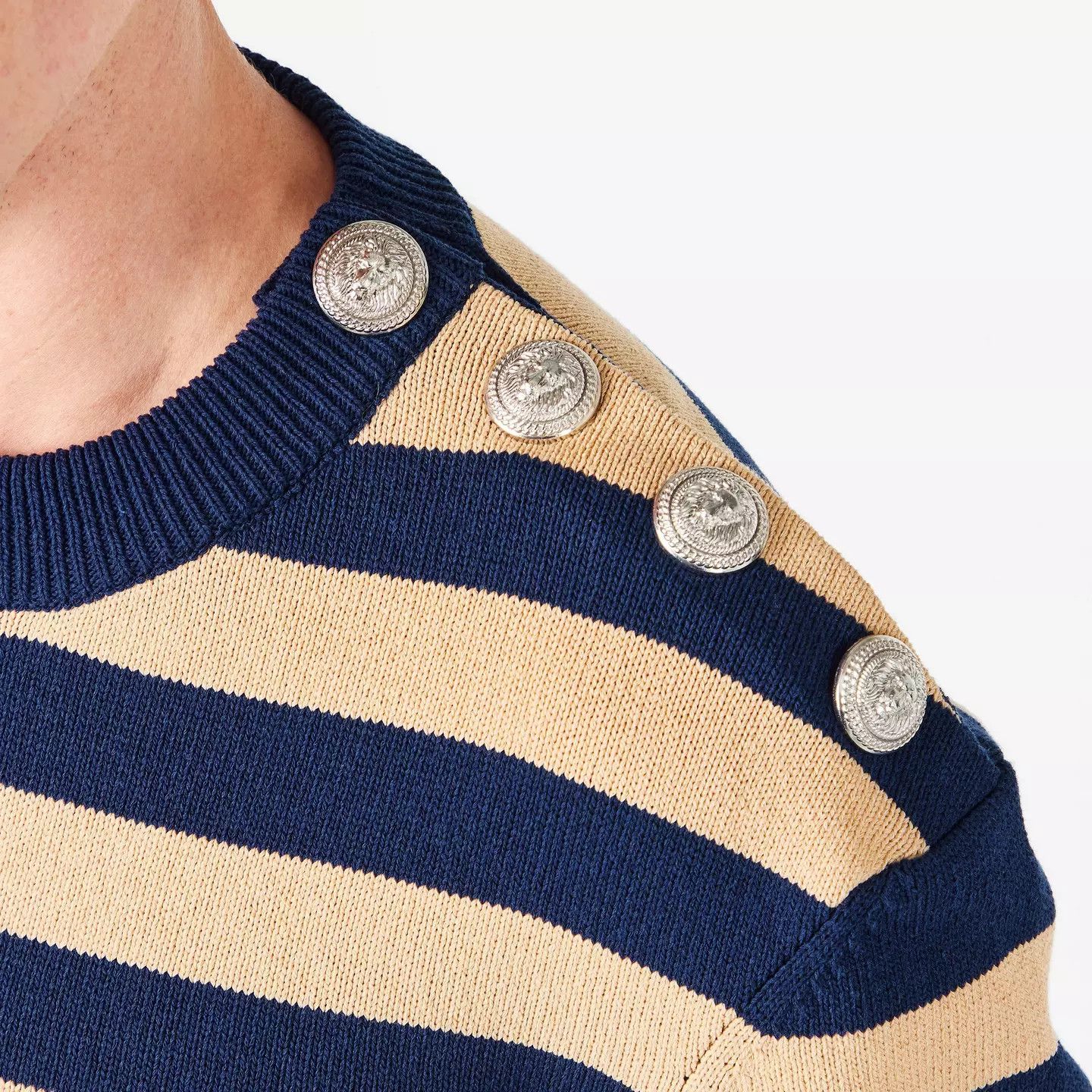 Balmain o1g2r1mq0426 Stripe Knit Crew Neck Jumper in Blue / Camel Size US S / EU 44-46 / 1 - 5 Thumbnail