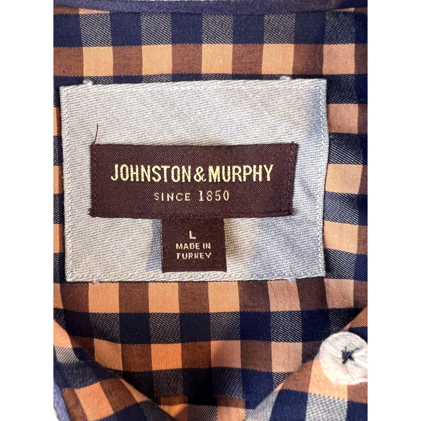 Johnston & Murphy Johnston & Murphy Button-Up Cotton Shirt Mens L Rust Navy Preppy Size US L / EU 52-54 / 3 - 5 Thumbnail