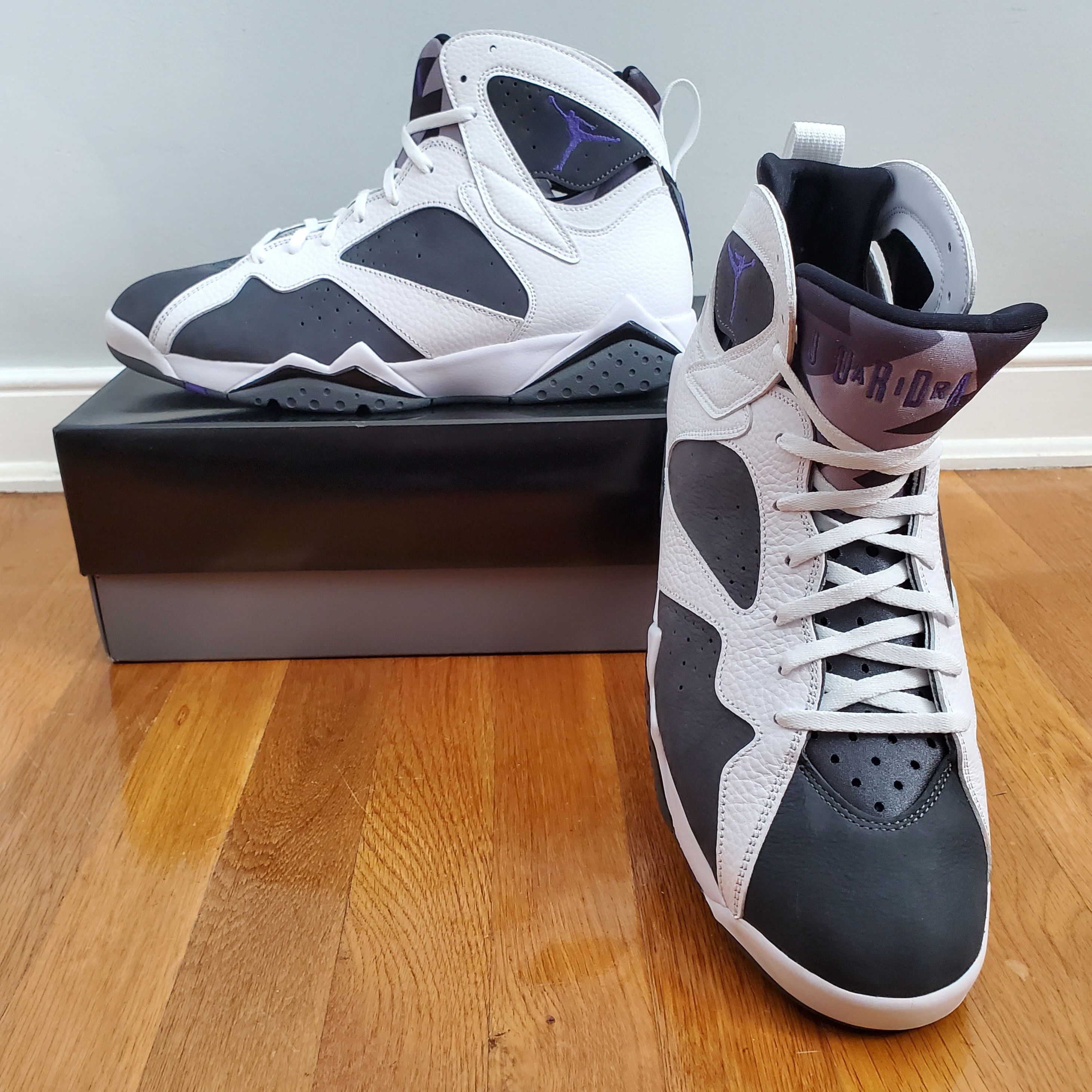 image of Air Jordan 7 Retro Flint White/varsity Purple Cu9307-100 Shoes in Gray/White, Men's (Size 13)