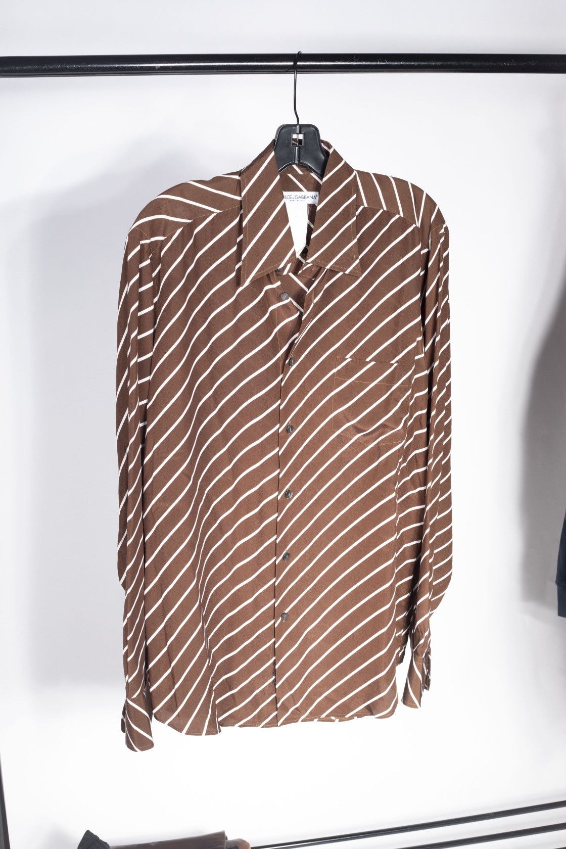 image of Dolce Gabbana 90's Diagonal White And Brown Pinstripe Blouse Size 41, Men's