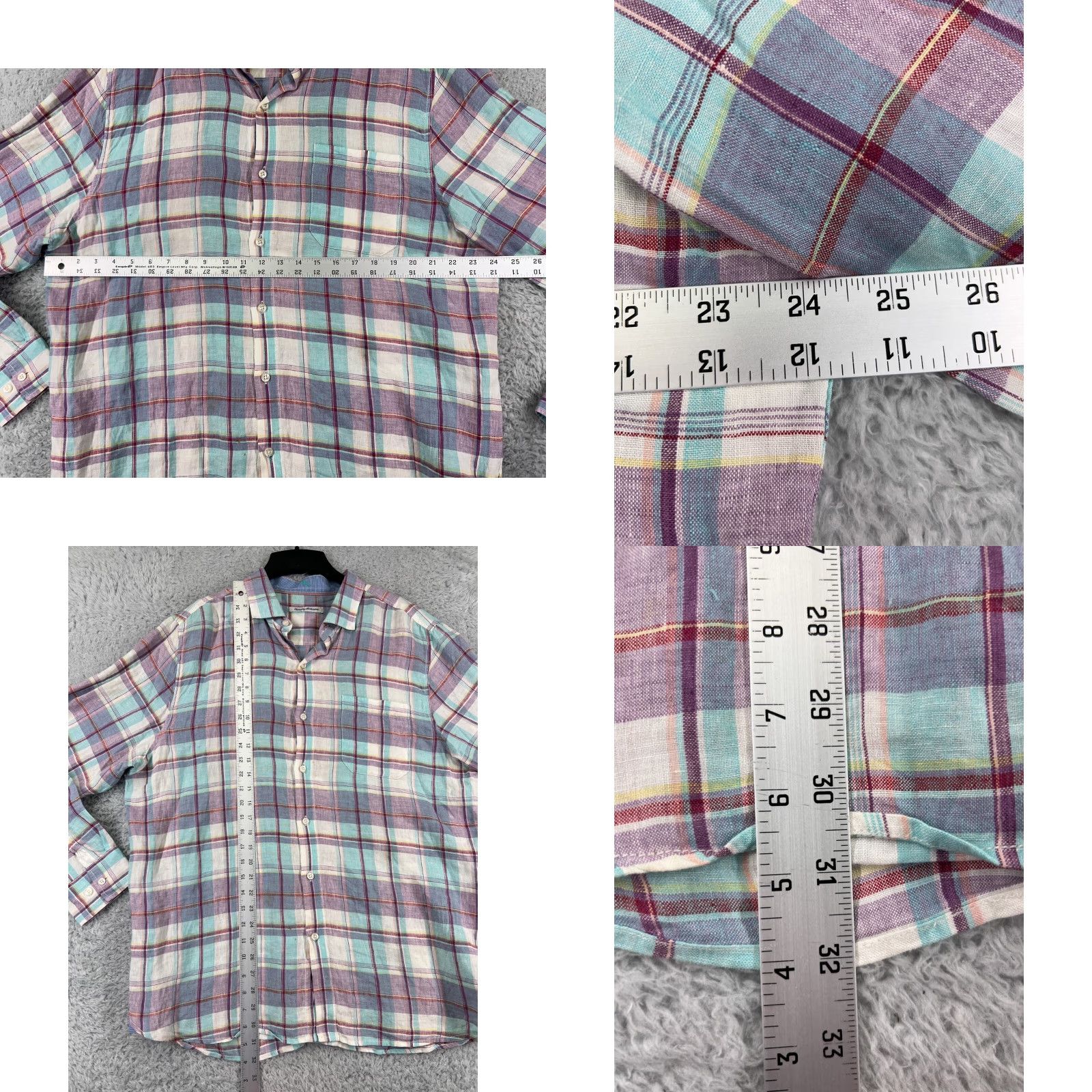 Tommy Bahama Tommy Bahama Shirt Mens Large Teal Red Plaid Pastel 100% Linen Button Up Size US L / EU 52-54 / 3 - 9 Thumbnail