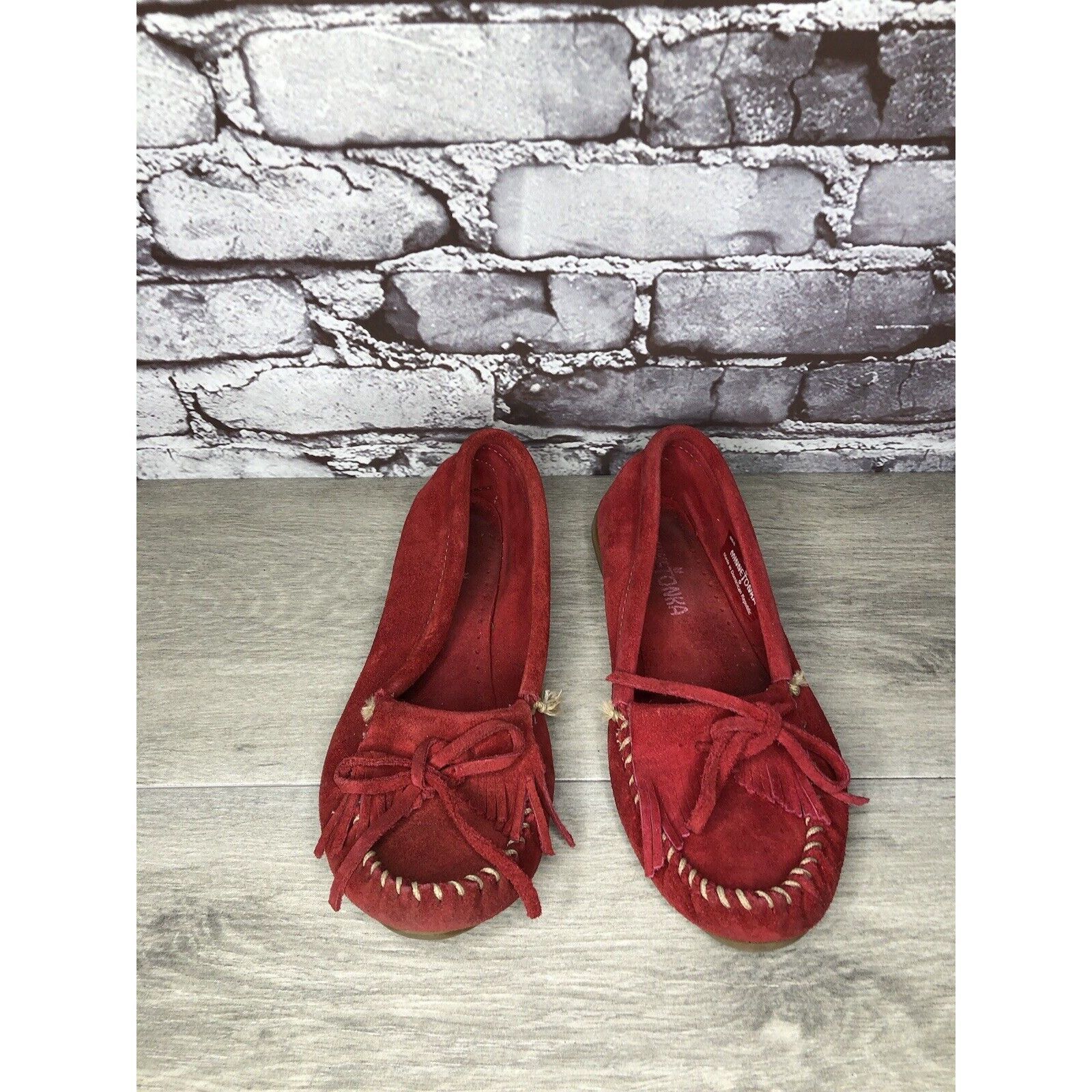 Minnetonka Minnetonka Red Suede Kiltie Fringe Bow Moccasins Shoes Women Size US 6 / IT 36 - 19 Thumbnail