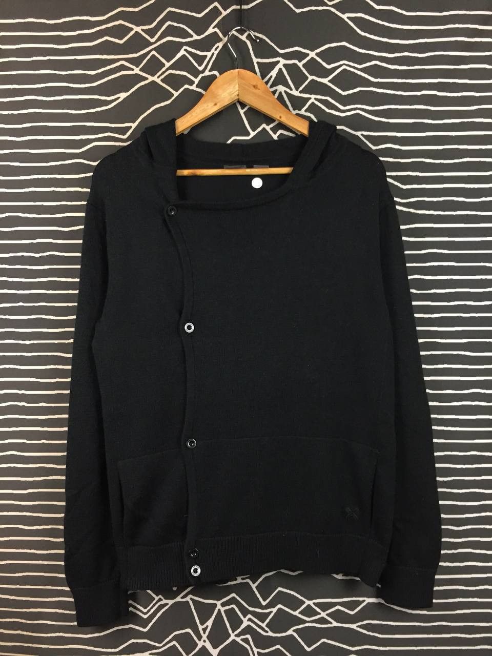 Armani Exchange Armani Exchange AX Black Asymmetrical Button-Up Knit Hoodie Size US S / EU 44-46 / 1 - 1 Thumbnail