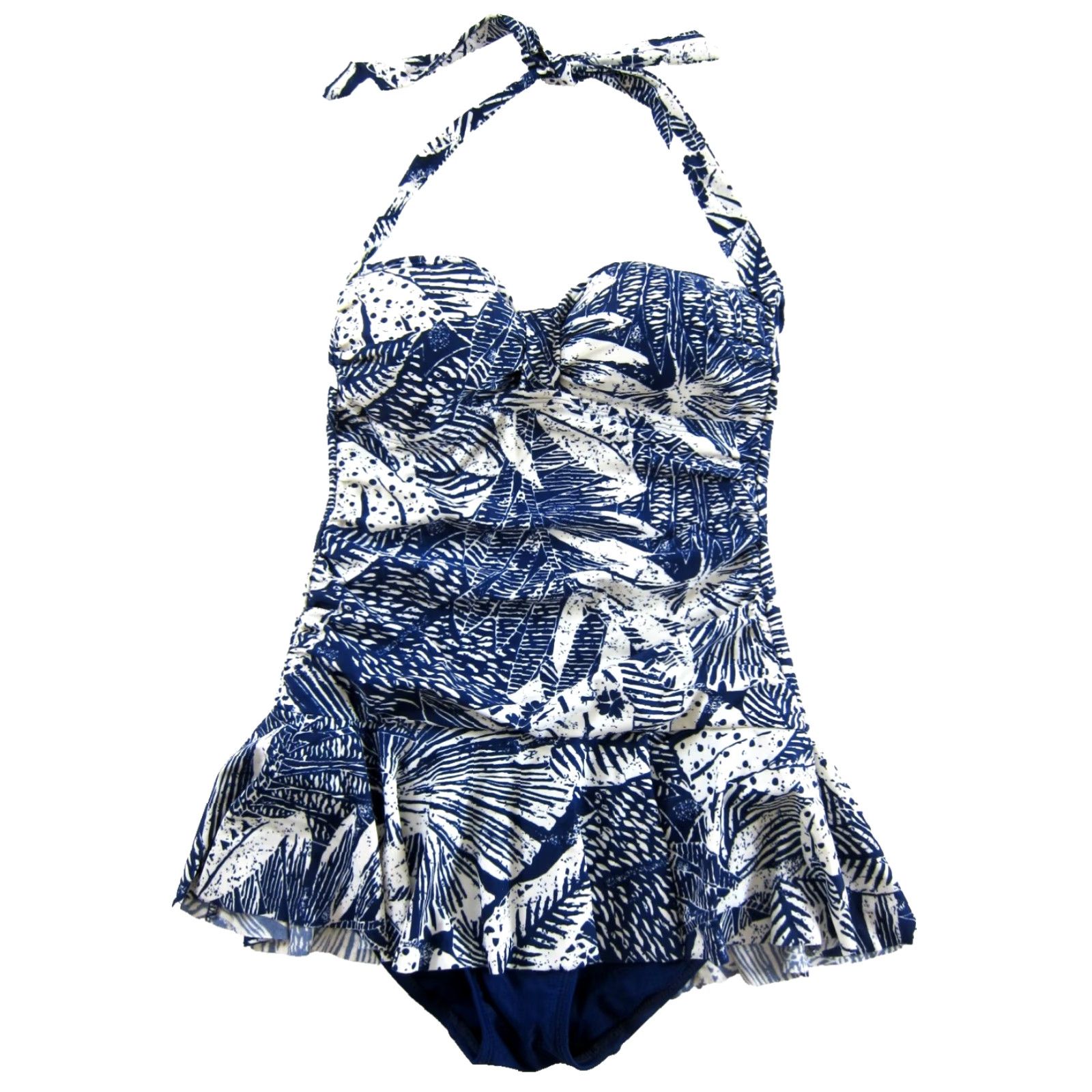 Vintage Rose Marie Reid Blue White Floral Slimming One Piece Swimsuit Halter Dress Small Girls Womens Vintage N/A Size S / US 4 / IT 40 - 2 Thumbnail