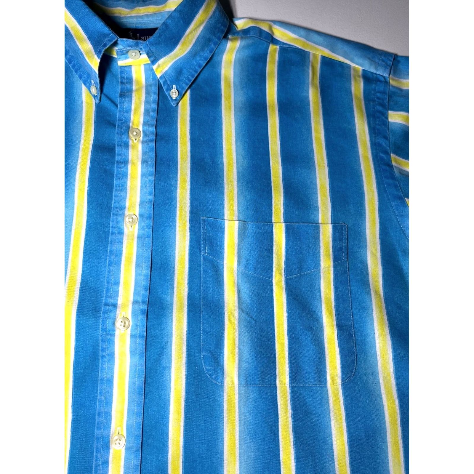 Ralph Lauren Men's Vintage Ralph Lauren Short Sleeve Button-Down Cotton Shirt Striped Sz L Size US L / EU 52-54 / 3 - 6 Thumbnail