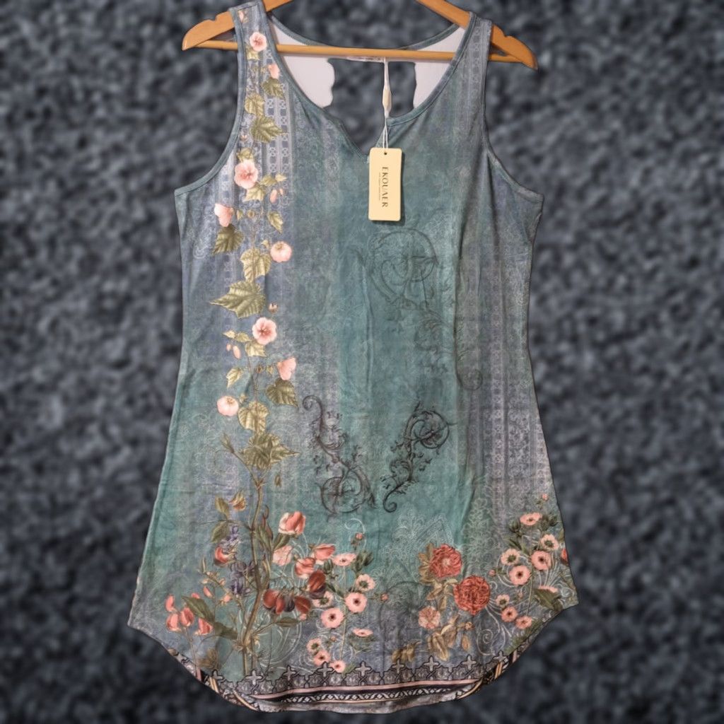 Vintage NWT! Ekouaer Dress Womens M Green Sleeveless Floral Stretch #A1-115 Size M / US 6-8 / IT 42-44 - 1 Thumbnail