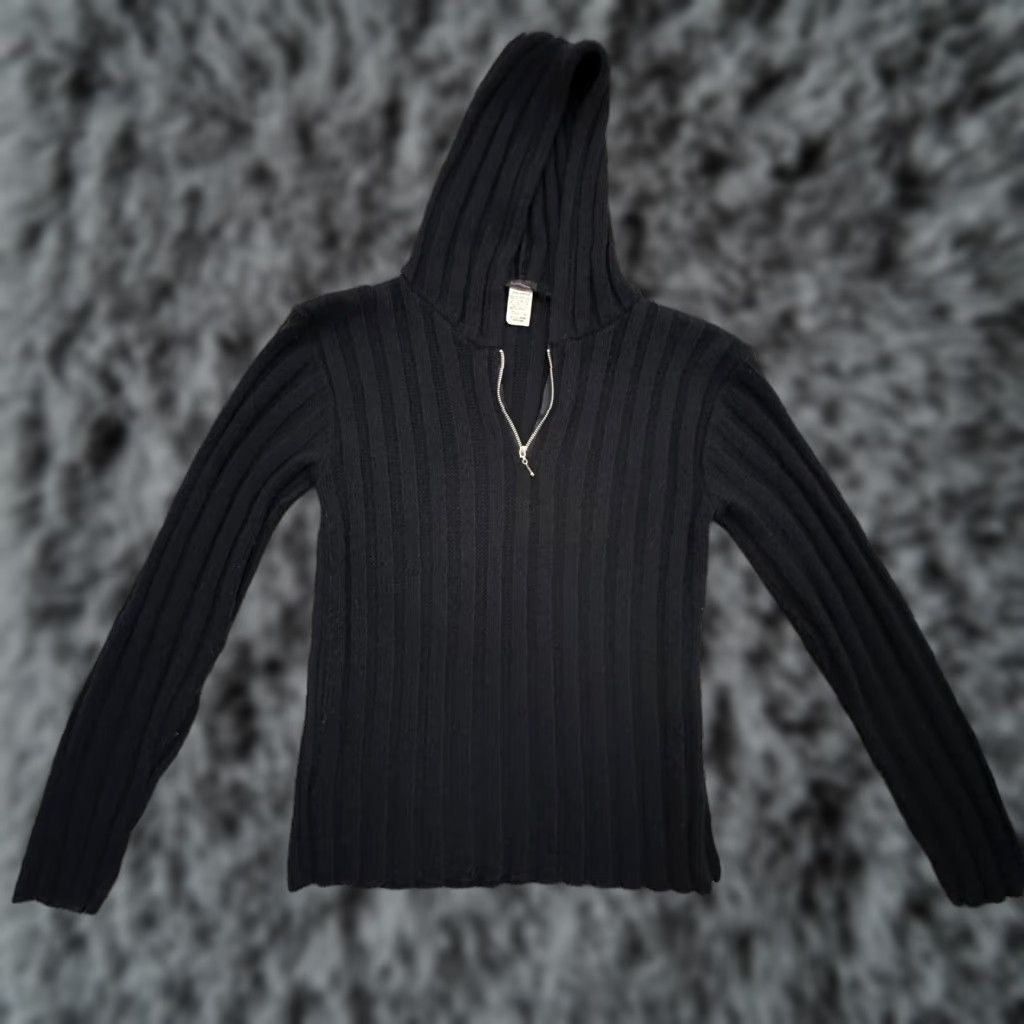 Vintage VINTAGE Juncture Hoodie Sweater Womens Medium Ribbed Knit 90s Y2K Goth 1/4 Zip Black Knit Sweater WomenM 90s Gothic Zip Pullover Size M / US 6-8 / IT 42-44 - 1 Thumbnail