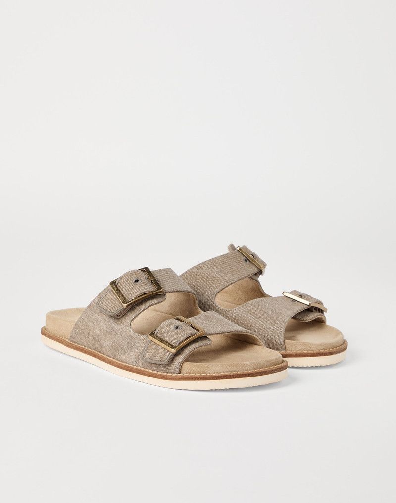 Brunello Cucinelli o1la1rc1a0326 Délavé Canvas Suede Slides in Beige Size US 9 / EU 42 - 5 Thumbnail