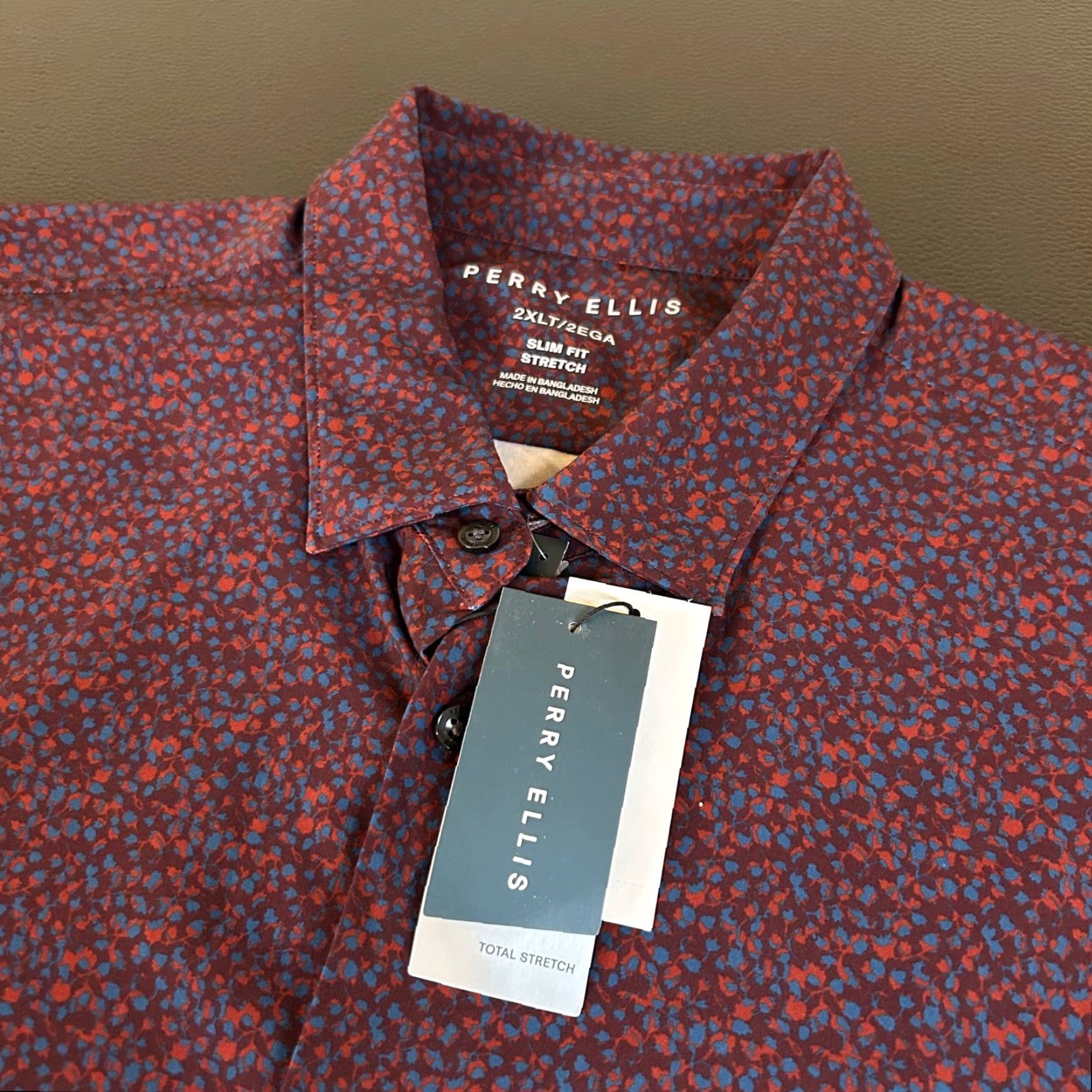 Perry Ellis Perry Ellis Button-Up Shirt Slim Fit Floral 2XLT Men Red Blue NWT Wrinkle Resistant Stretch Long Sleeve Casual Business Party/Cocktail Shirt Size US XXL / EU 58 / 5 - 2 Thumbnail