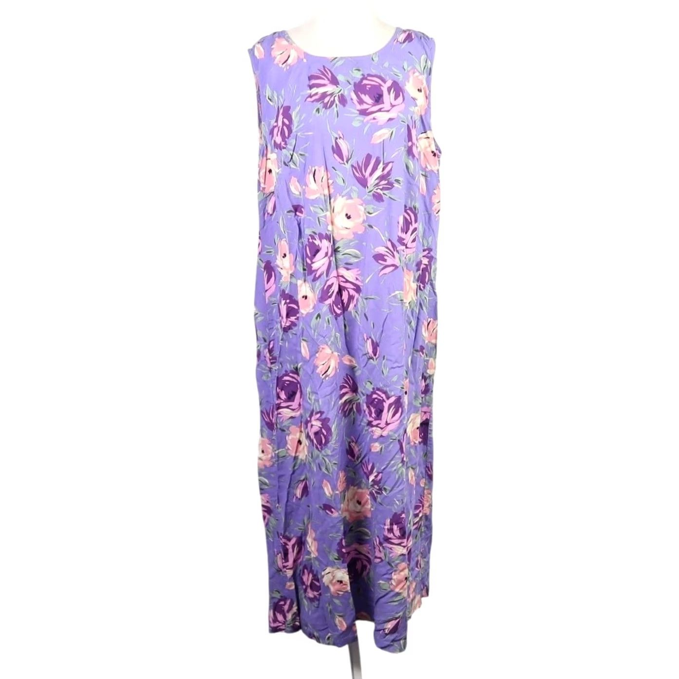 Vintage VINTAGE DressBarn 90s Purple Pink Floral Midi Dress 16W Sleeveless Womens Midi Floral 90s Vintage Womens Size XXL / US 16-18 / IT 52-54 - 2 Thumbnail